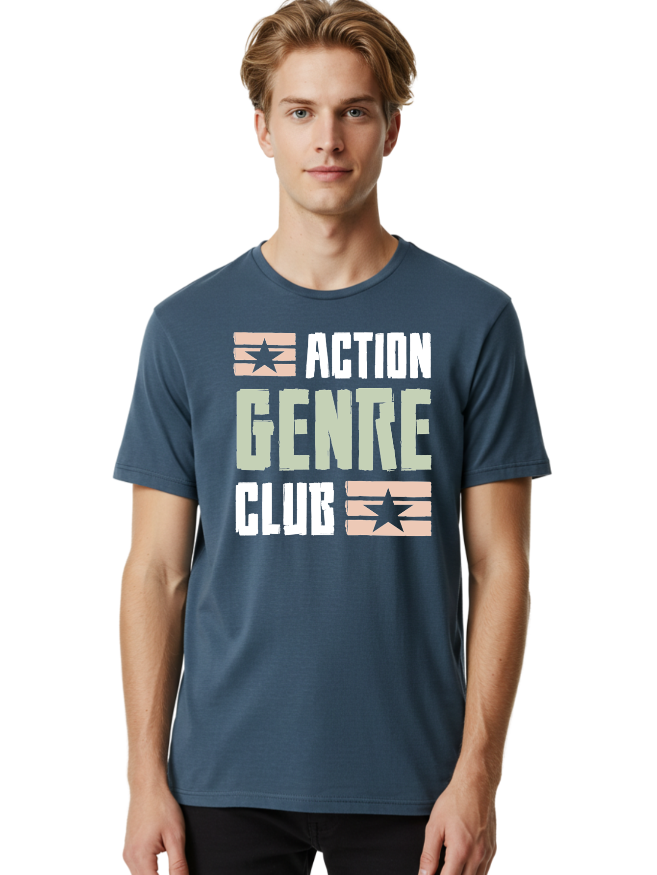 Action-Genre-Club Men'S Graphic Tee, 100% Cotton, Comfortable Casual Summer Wear, Machine Washable, Action Genre, Action Movies, Film Enthusiasts, Movie Buffs, Club Logo, Entertainment, Cinematic Experience, Adventure, Thriller, Blockbuster -  Aaa619