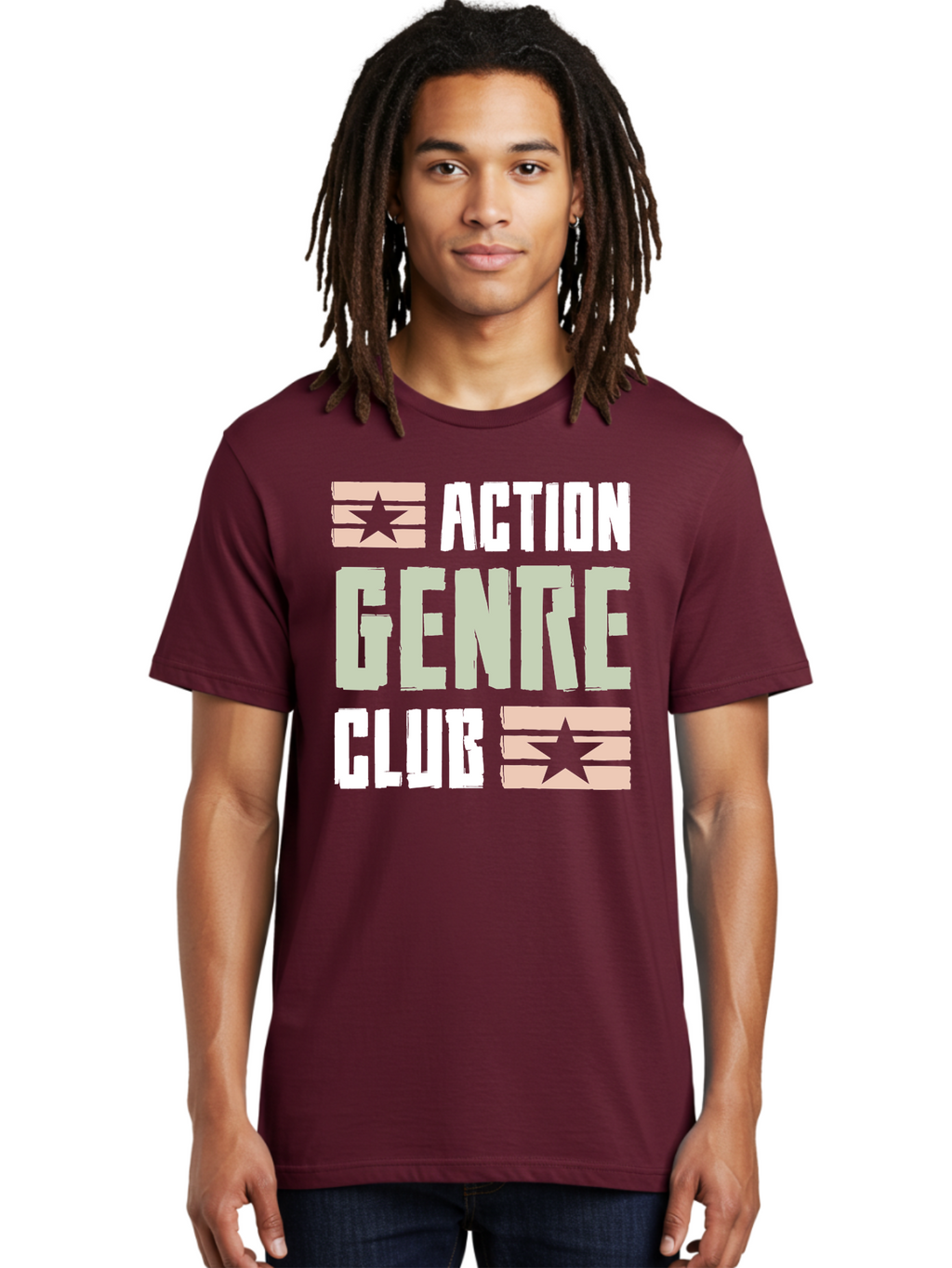 Action-Genre-Club Men'S Graphic Tee, 100% Cotton, Comfortable Casual Summer Wear, Machine Washable, Action Genre, Action Movies, Film Enthusiasts, Movie Buffs, Club Logo, Entertainment, Cinematic Experience, Adventure, Thriller, Blockbuster -  Aaa619