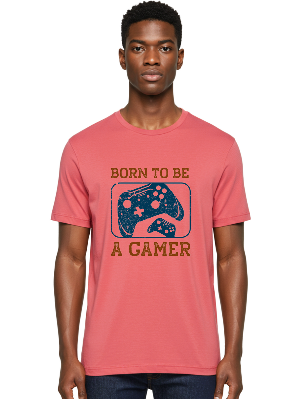Born-To-Be-A-Gamer Men'S Graphic Tee, 100% Cotton, Comfortable Casual Summer Wear, Machine Washable, Gaming Controller, Born To Be A Gamer, Video Game Accessories, Gamer Lifestyle, Gaming Culture, Gaming Passion, Game Console -  Aaa621