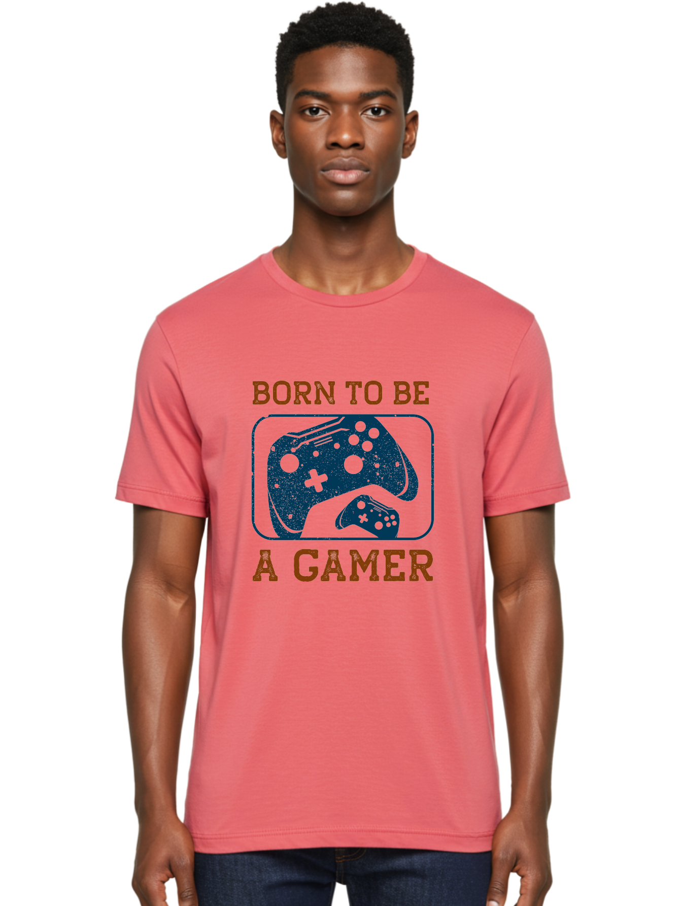 Born-To-Be-A-Gamer Men'S Graphic Tee, 100% Cotton, Comfortable Casual Summer Wear, Machine Washable, Gaming Controller, Born To Be A Gamer, Video Game Accessories, Gamer Lifestyle, Gaming Culture, Gaming Passion, Game Console -  Aaa621