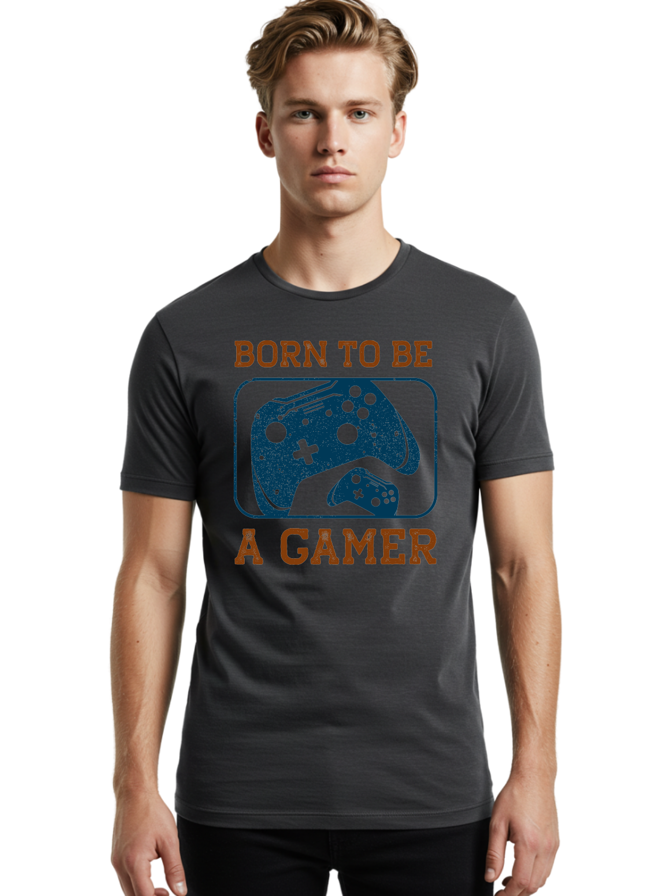 Born-To-Be-A-Gamer Men'S Graphic Tee, 100% Cotton, Comfortable Casual Summer Wear, Machine Washable, Gaming Controller, Born To Be A Gamer, Video Game Accessories, Gamer Lifestyle, Gaming Culture, Gaming Passion, Game Console -  Aaa621