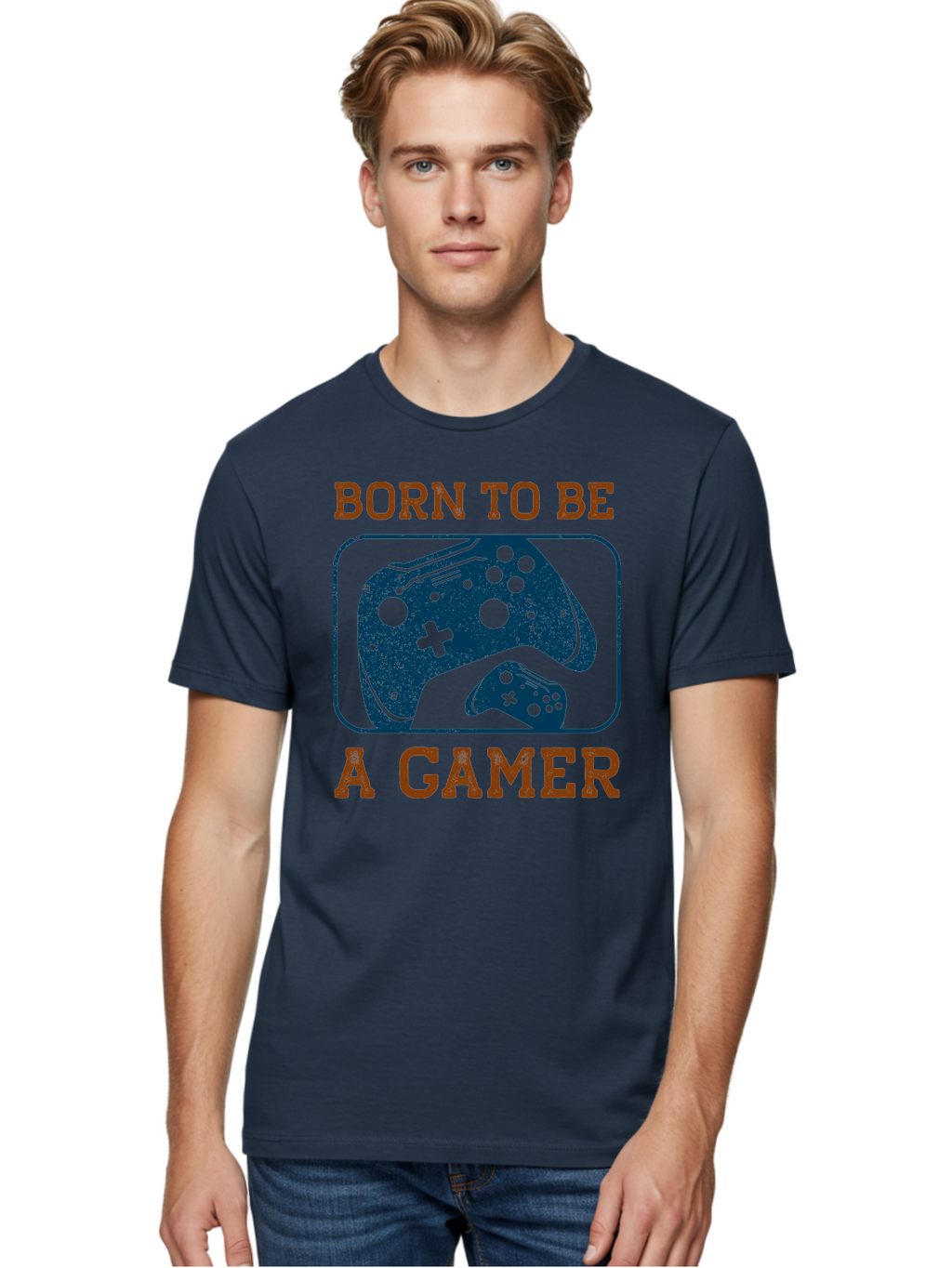 Born-To-Be-A-Gamer Men'S Graphic Tee, 100% Cotton, Comfortable Casual Summer Wear, Machine Washable, Gaming Controller, Born To Be A Gamer, Video Game Accessories, Gamer Lifestyle, Gaming Culture, Gaming Passion, Game Console -  Aaa621