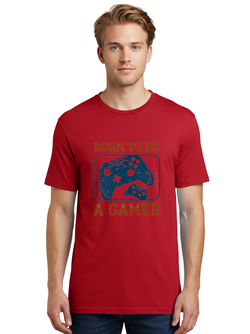 Born-To-Be-A-Gamer Men'S Graphic Tee, 100% Cotton, Comfortable Casual Summer Wear, Machine Washable, Gaming Controller, Born To Be A Gamer, Video Game Accessories, Gamer Lifestyle, Gaming Culture, Gaming Passion, Game Console -  Aaa621