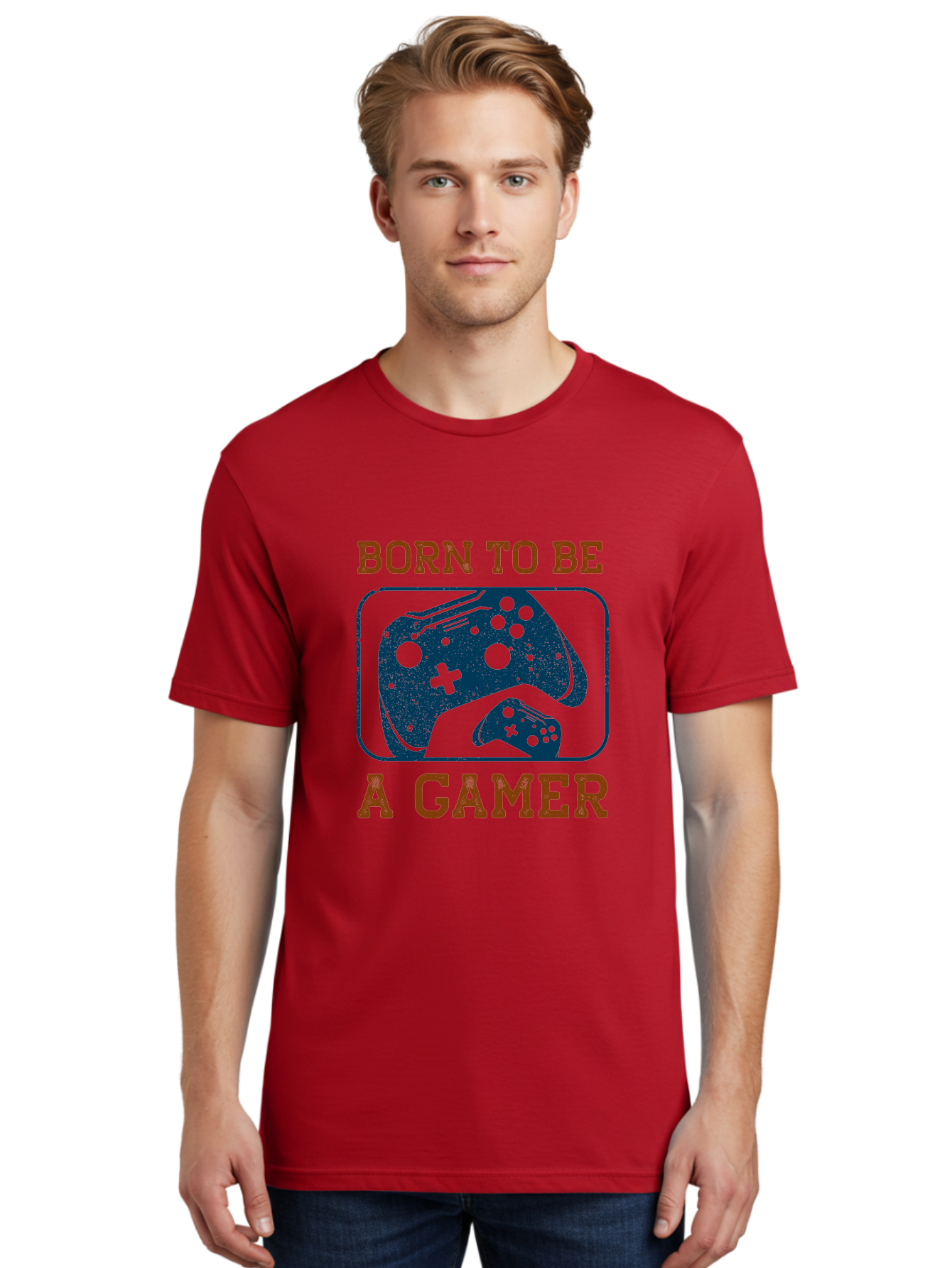 Born-To-Be-A-Gamer Men'S Graphic Tee, 100% Cotton, Comfortable Casual Summer Wear, Machine Washable, Gaming Controller, Born To Be A Gamer, Video Game Accessories, Gamer Lifestyle, Gaming Culture, Gaming Passion, Game Console -  Aaa621