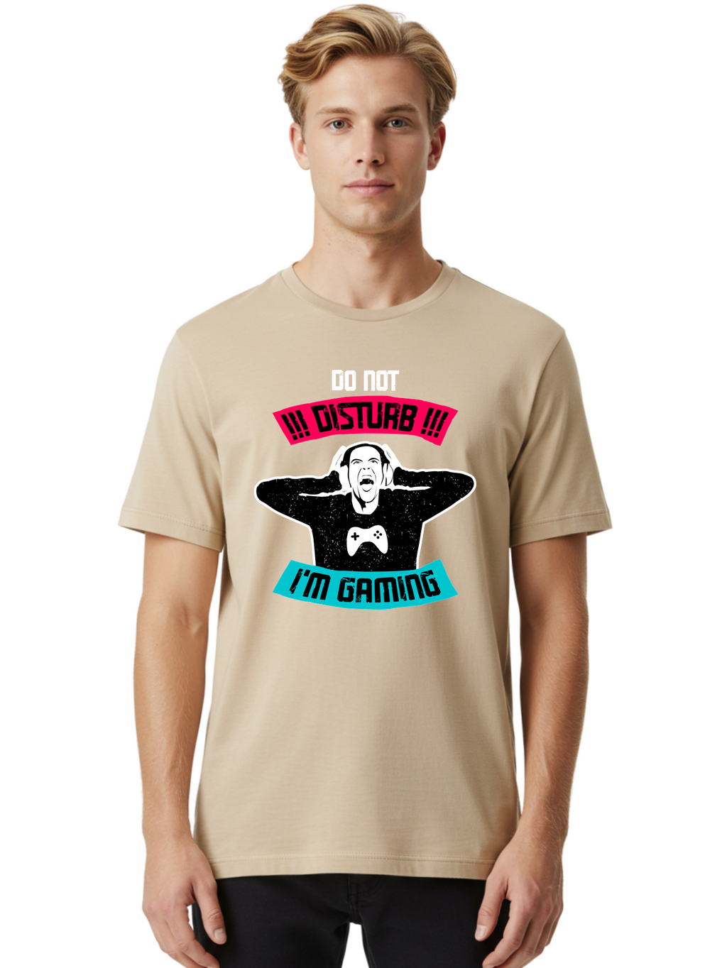 Do-Not-Disturb-I-M-Gaming Men'S Graphic Tee, 100% Cotton, Comfortable Casual Summer Wear, Machine Washable, Gaming Warning, Do Not Disturb, Gamer Warning, Gaming Sign, Gamer Alert, Game On, Serious Gamer, Warning Sign, Gamer Life -  Aaa623