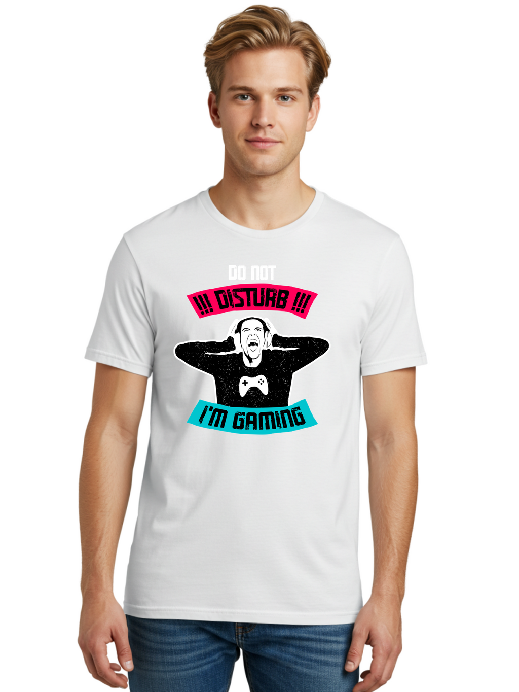 Do-Not-Disturb-I-M-Gaming Men'S Graphic Tee, 100% Cotton, Comfortable Casual Summer Wear, Machine Washable, Gaming Warning, Do Not Disturb, Gamer Warning, Gaming Sign, Gamer Alert, Game On, Serious Gamer, Warning Sign, Gamer Life -  Aaa623
