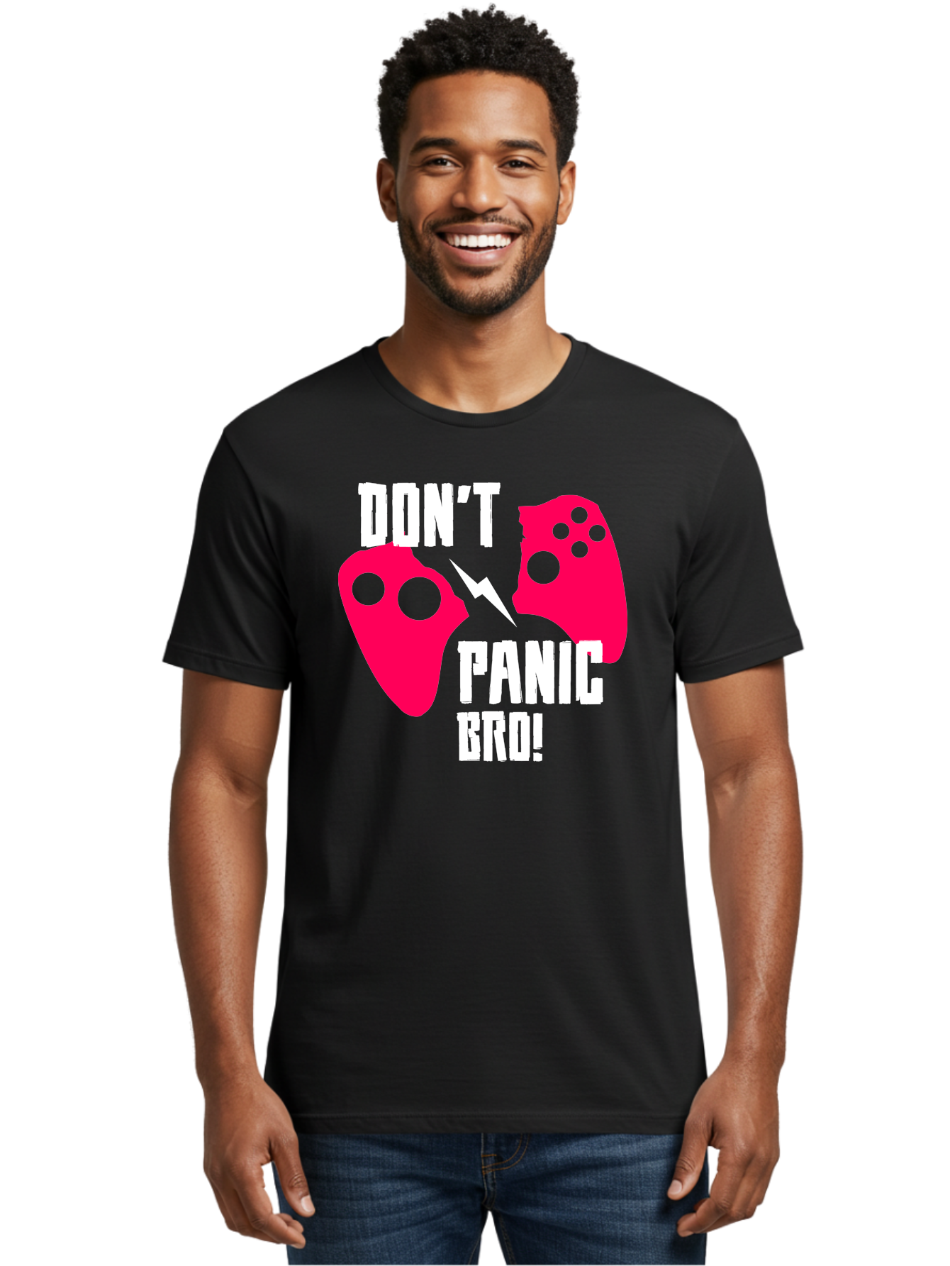 Don-T-Panic-Bro Men'S Graphic Tee, 100% Cotton, Comfortable Casual Summer Wear, Machine Washable, Gaming, Game Controllers, Broken Controller, Don'T Panic, Panic, Bro, Funny Quote, Humorous Meme, Gaming Humor, Gaming Frustration -  Aaa624