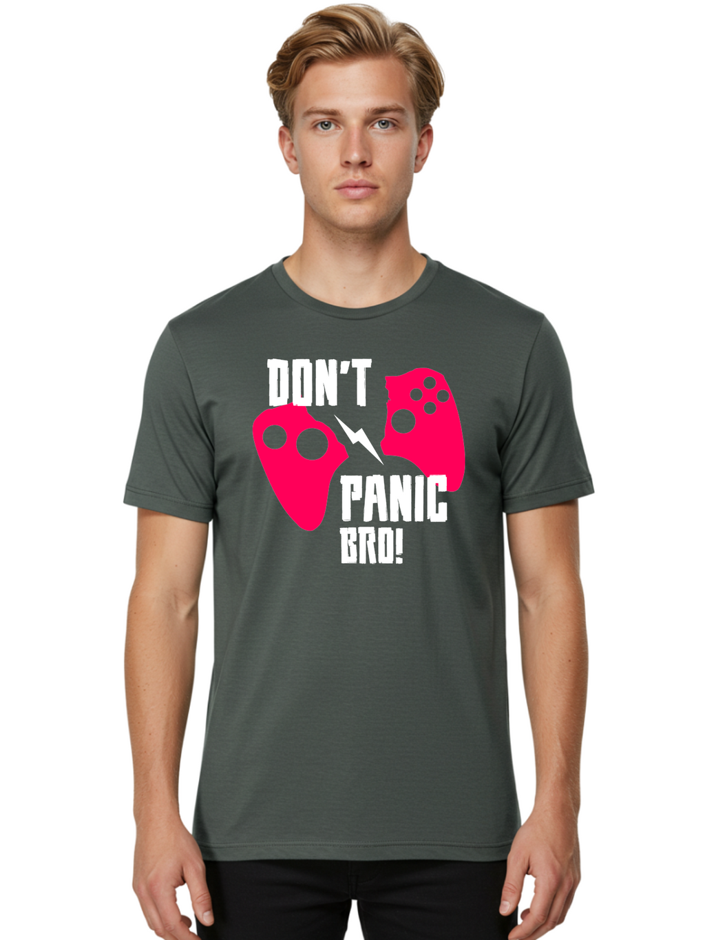 Don-T-Panic-Bro Men'S Graphic Tee, 100% Cotton, Comfortable Casual Summer Wear, Machine Washable, Gaming, Game Controllers, Broken Controller, Don'T Panic, Panic, Bro, Funny Quote, Humorous Meme, Gaming Humor, Gaming Frustration -  Aaa624