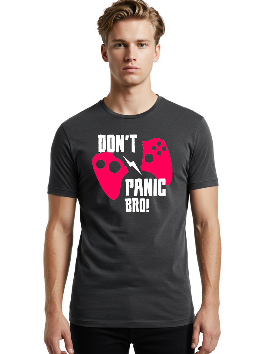 Don-T-Panic-Bro Men'S Graphic Tee, 100% Cotton, Comfortable Casual Summer Wear, Machine Washable, Gaming, Game Controllers, Broken Controller, Don'T Panic, Panic, Bro, Funny Quote, Humorous Meme, Gaming Humor, Gaming Frustration -  Aaa624
