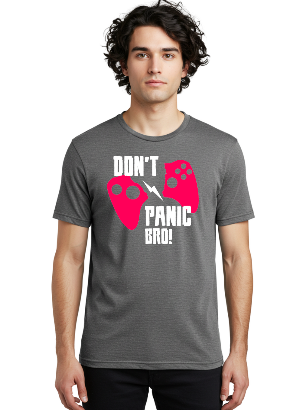 Don-T-Panic-Bro Men'S Graphic Tee, 100% Cotton, Comfortable Casual Summer Wear, Machine Washable, Gaming, Game Controllers, Broken Controller, Don'T Panic, Panic, Bro, Funny Quote, Humorous Meme, Gaming Humor, Gaming Frustration -  Aaa624