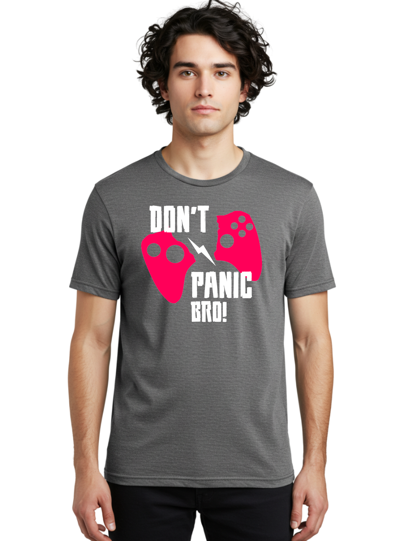 Don-T-Panic-Bro Men'S Graphic Tee, 100% Cotton, Comfortable Casual Summer Wear, Machine Washable, Gaming, Game Controllers, Broken Controller, Don'T Panic, Panic, Bro, Funny Quote, Humorous Meme, Gaming Humor, Gaming Frustration -  Aaa624
