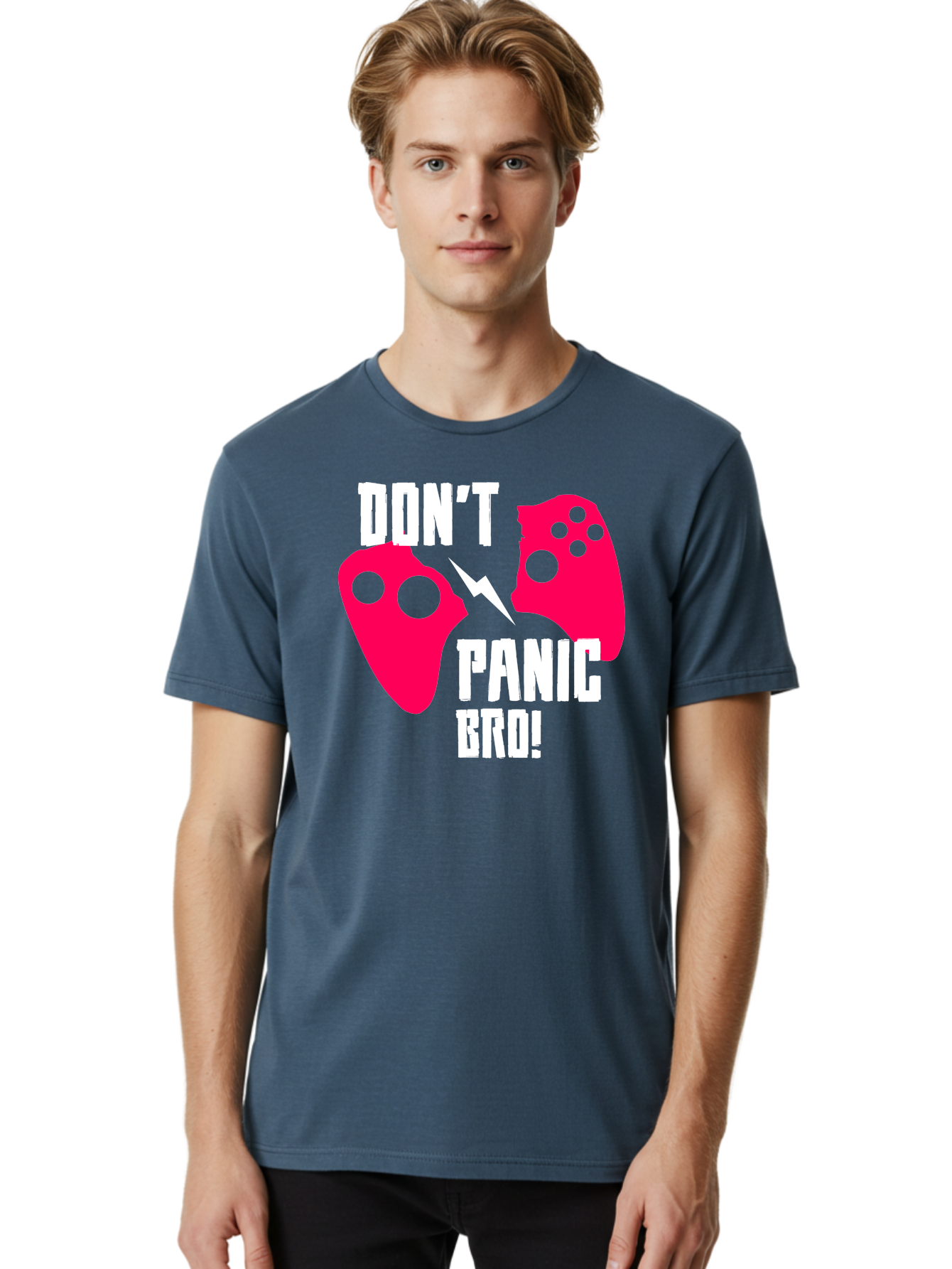 Don-T-Panic-Bro Men'S Graphic Tee, 100% Cotton, Comfortable Casual Summer Wear, Machine Washable, Gaming, Game Controllers, Broken Controller, Don'T Panic, Panic, Bro, Funny Quote, Humorous Meme, Gaming Humor, Gaming Frustration -  Aaa624