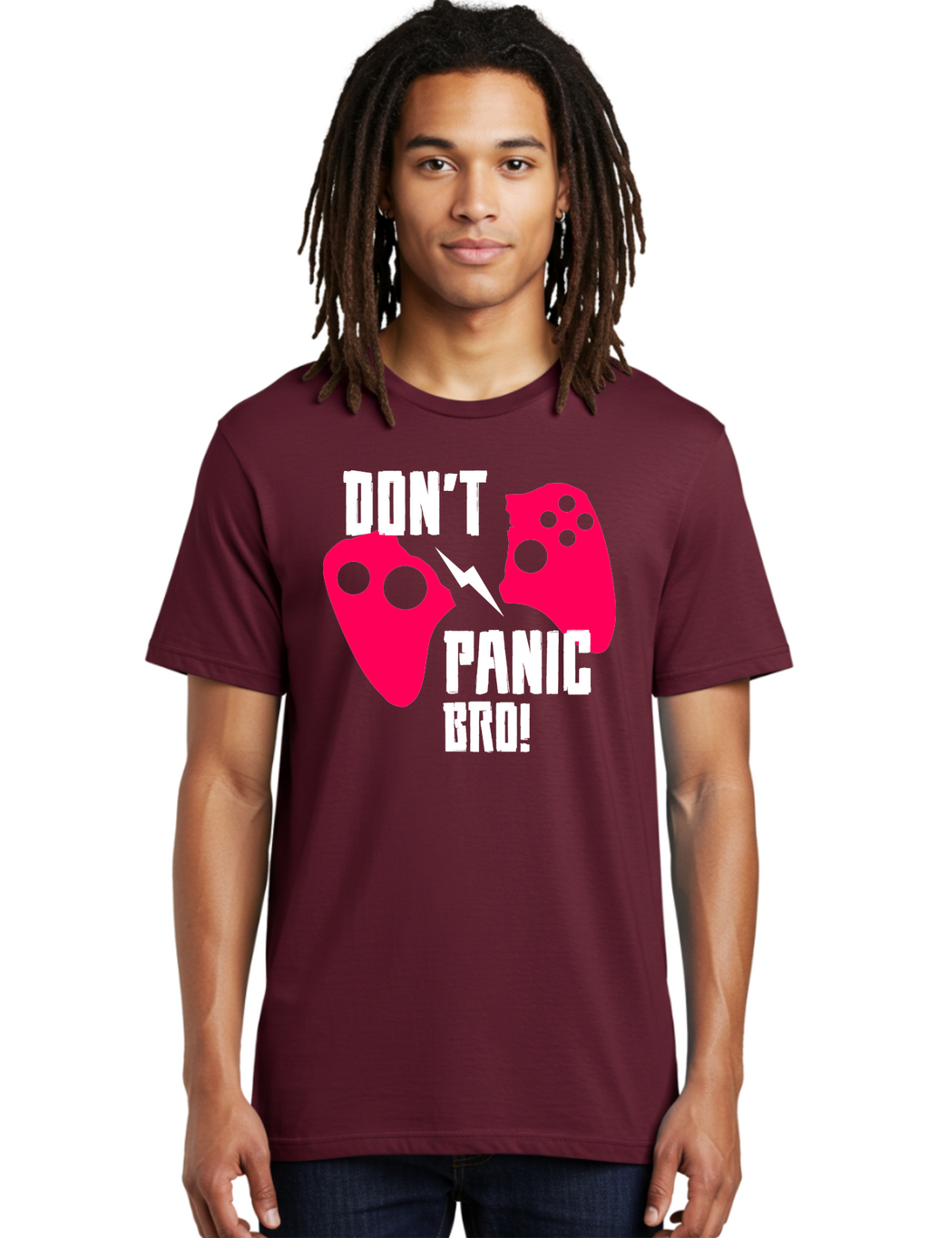 Don-T-Panic-Bro Men'S Graphic Tee, 100% Cotton, Comfortable Casual Summer Wear, Machine Washable, Gaming, Game Controllers, Broken Controller, Don'T Panic, Panic, Bro, Funny Quote, Humorous Meme, Gaming Humor, Gaming Frustration -  Aaa624