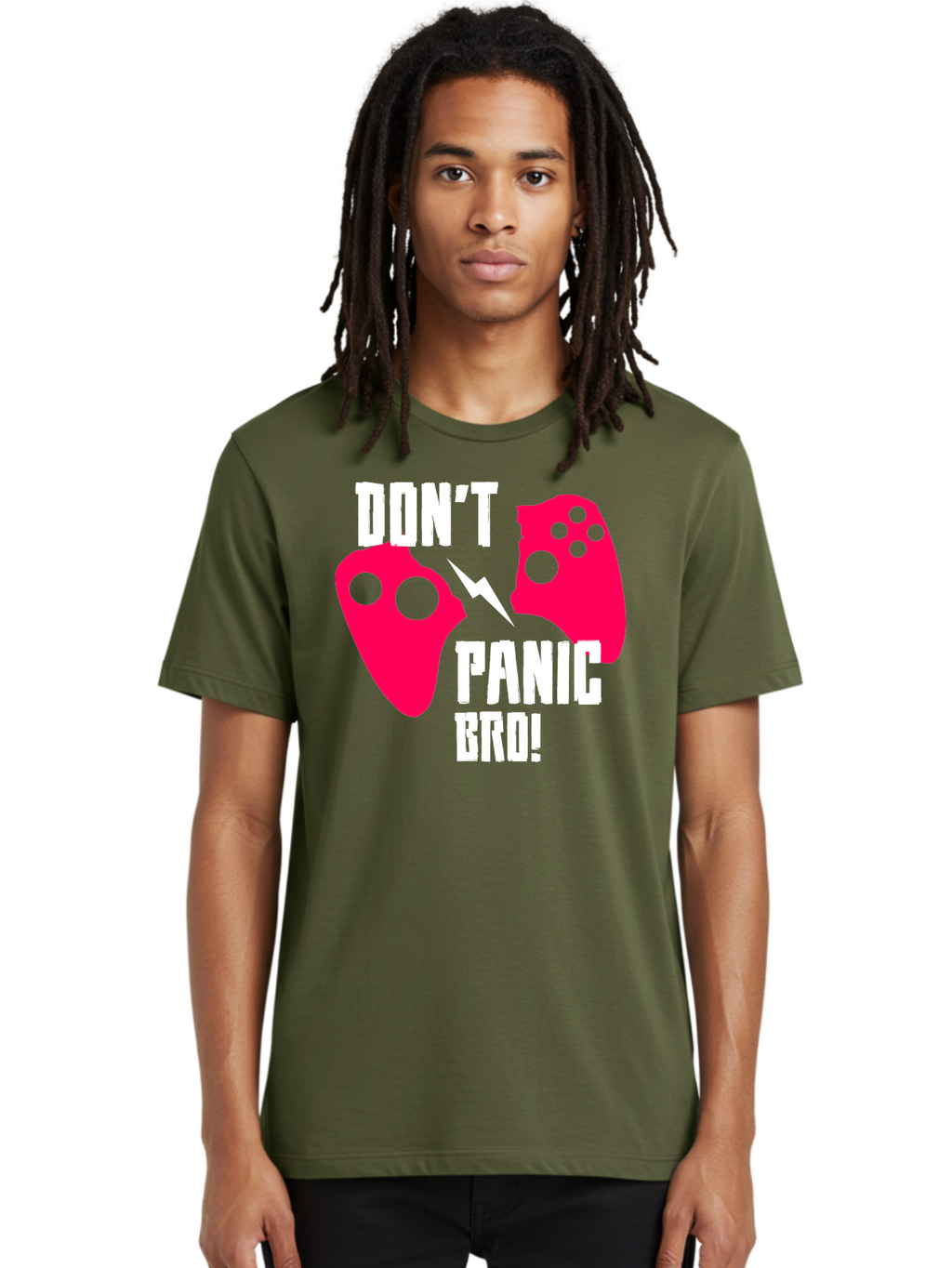Don-T-Panic-Bro Men'S Graphic Tee, 100% Cotton, Comfortable Casual Summer Wear, Machine Washable, Gaming, Game Controllers, Broken Controller, Don'T Panic, Panic, Bro, Funny Quote, Humorous Meme, Gaming Humor, Gaming Frustration -  Aaa624