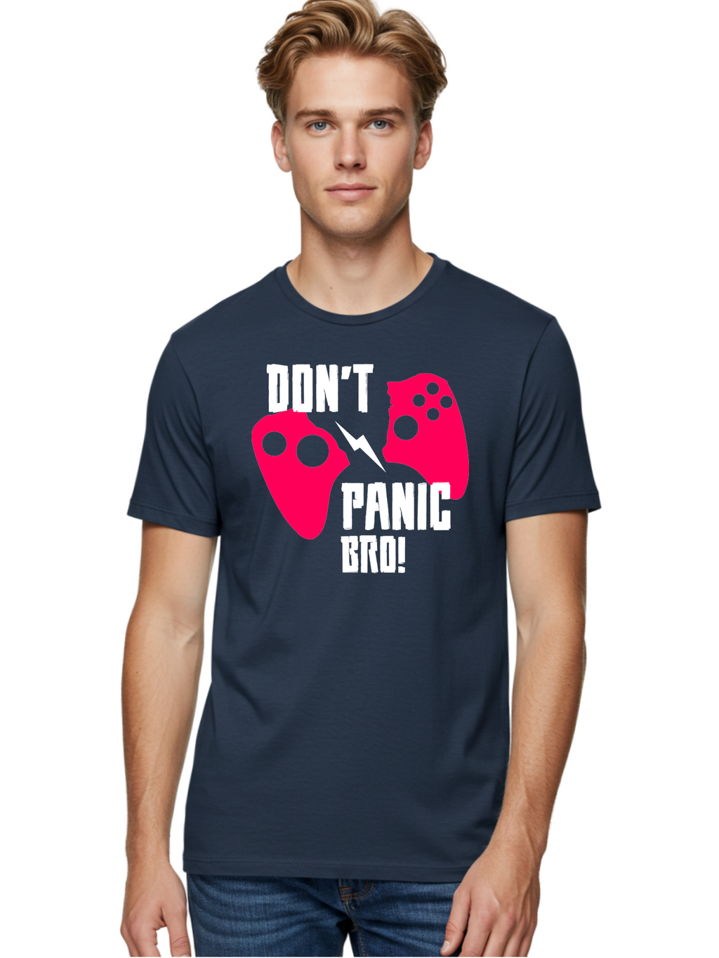 Don-T-Panic-Bro Men'S Graphic Tee, 100% Cotton, Comfortable Casual Summer Wear, Machine Washable, Gaming, Game Controllers, Broken Controller, Don'T Panic, Panic, Bro, Funny Quote, Humorous Meme, Gaming Humor, Gaming Frustration -  Aaa624