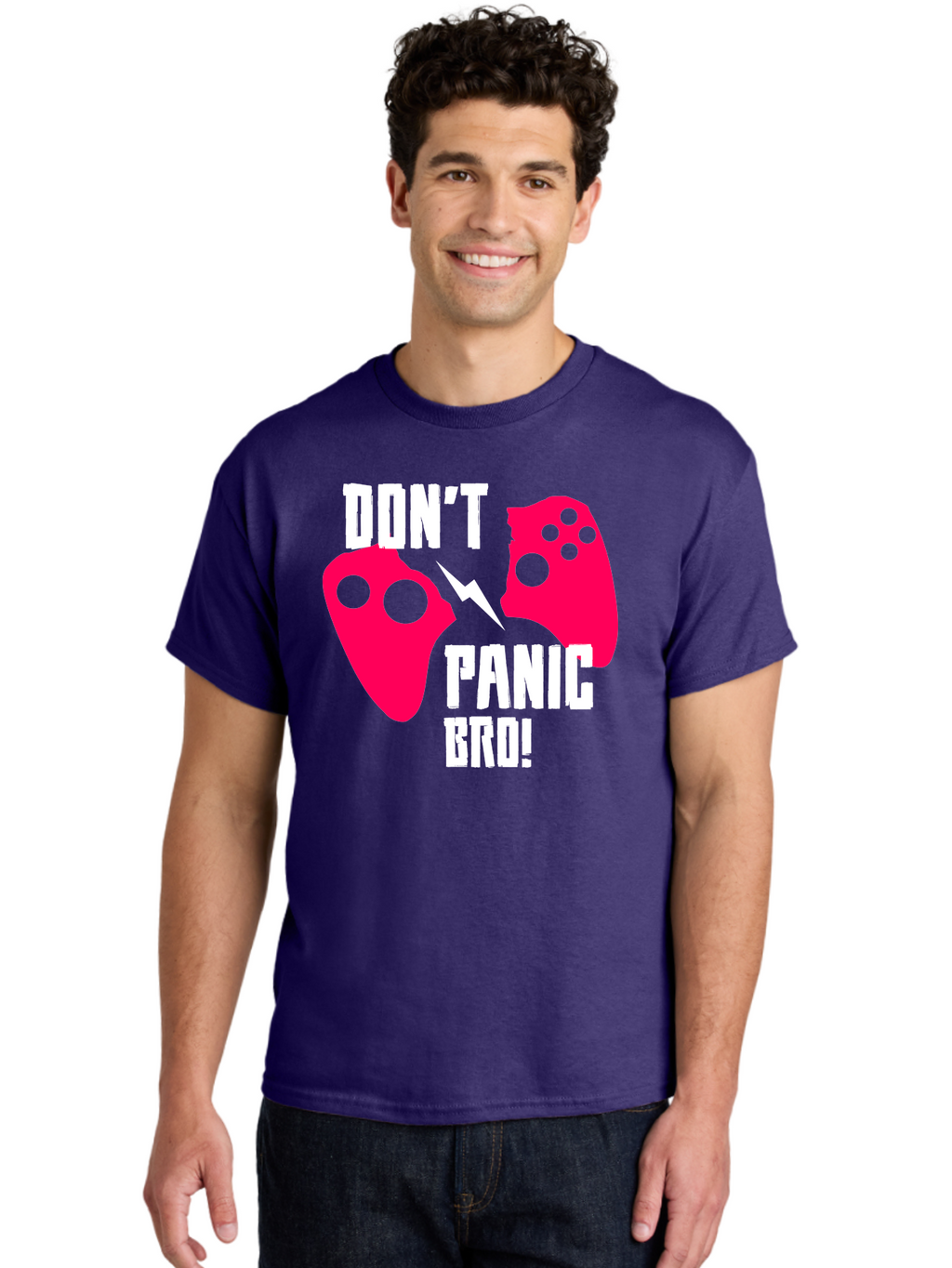 Don-T-Panic-Bro Men'S Graphic Tee, 100% Cotton, Comfortable Casual Summer Wear, Machine Washable, Gaming, Game Controllers, Broken Controller, Don'T Panic, Panic, Bro, Funny Quote, Humorous Meme, Gaming Humor, Gaming Frustration -  Aaa624