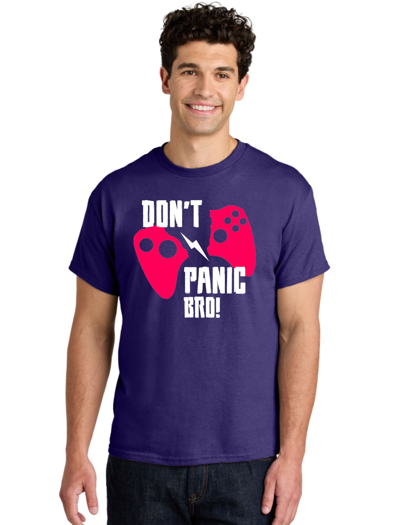 Don-T-Panic-Bro Men'S Graphic Tee, 100% Cotton, Comfortable Casual Summer Wear, Machine Washable, Gaming, Game Controllers, Broken Controller, Don'T Panic, Panic, Bro, Funny Quote, Humorous Meme, Gaming Humor, Gaming Frustration -  Aaa624