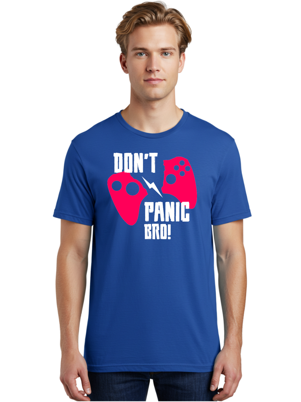 Don-T-Panic-Bro Men'S Graphic Tee, 100% Cotton, Comfortable Casual Summer Wear, Machine Washable, Gaming, Game Controllers, Broken Controller, Don'T Panic, Panic, Bro, Funny Quote, Humorous Meme, Gaming Humor, Gaming Frustration -  Aaa624