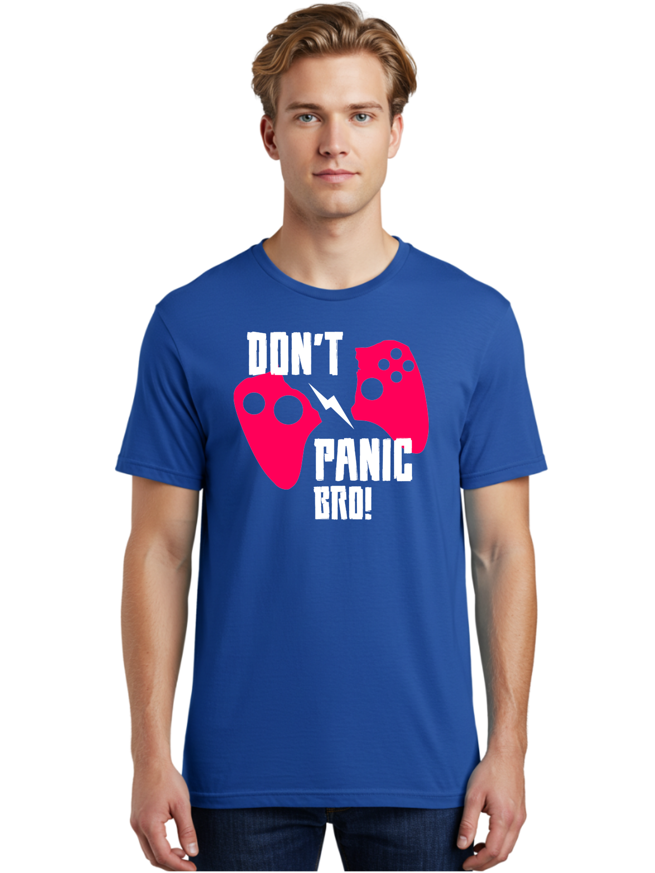 Don-T-Panic-Bro Men'S Graphic Tee, 100% Cotton, Comfortable Casual Summer Wear, Machine Washable, Gaming, Game Controllers, Broken Controller, Don'T Panic, Panic, Bro, Funny Quote, Humorous Meme, Gaming Humor, Gaming Frustration -  Aaa624