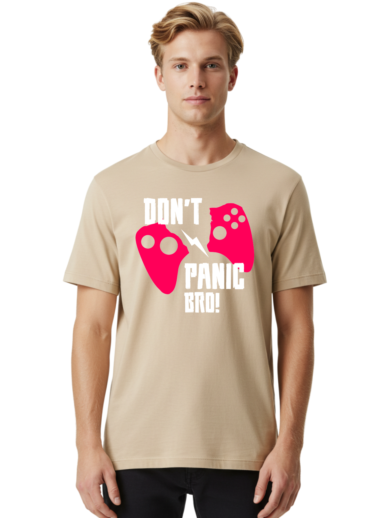 Don-T-Panic-Bro Men'S Graphic Tee, 100% Cotton, Comfortable Casual Summer Wear, Machine Washable, Gaming, Game Controllers, Broken Controller, Don'T Panic, Panic, Bro, Funny Quote, Humorous Meme, Gaming Humor, Gaming Frustration -  Aaa624