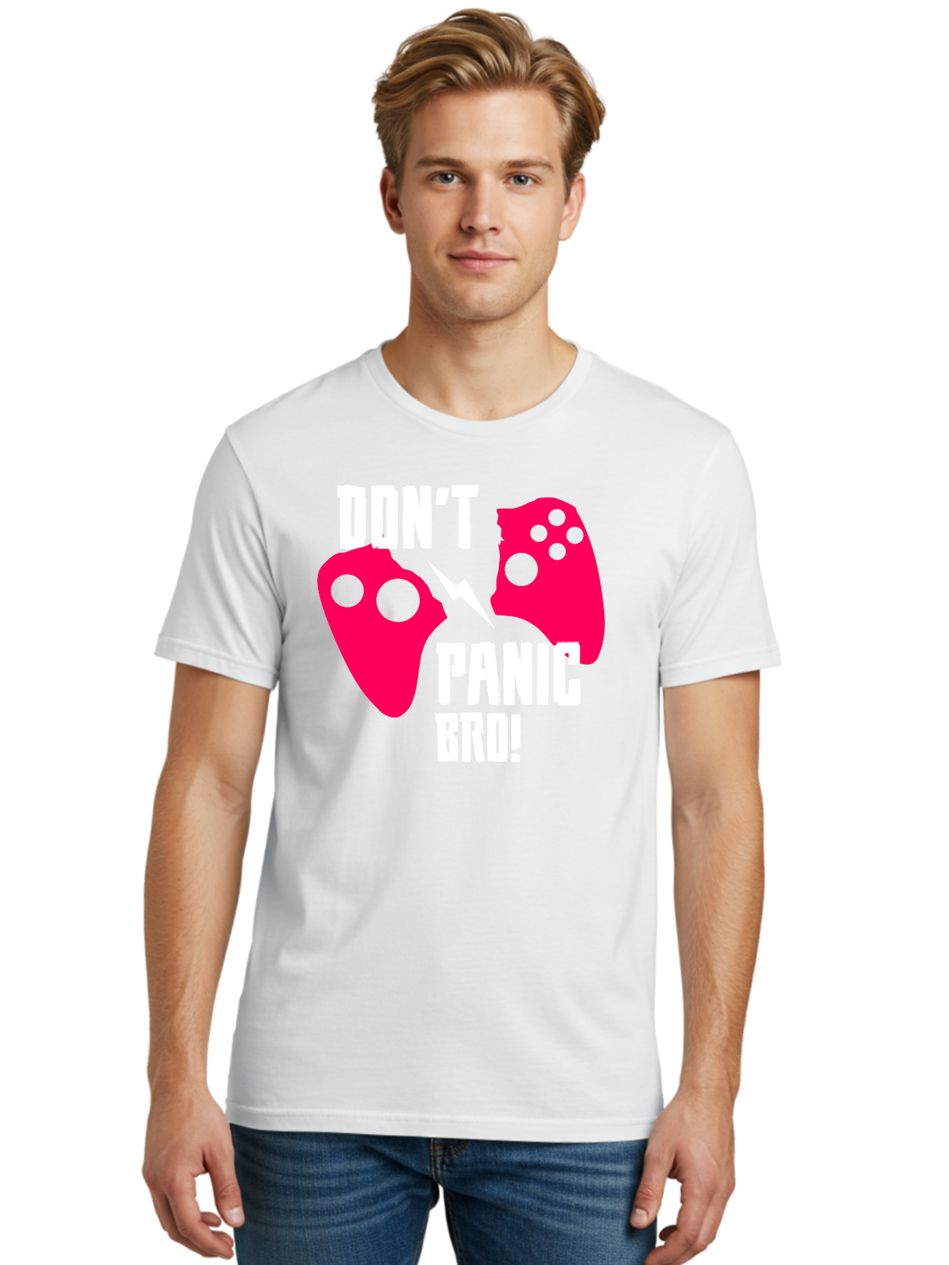 Don-T-Panic-Bro Men'S Graphic Tee, 100% Cotton, Comfortable Casual Summer Wear, Machine Washable, Gaming, Game Controllers, Broken Controller, Don'T Panic, Panic, Bro, Funny Quote, Humorous Meme, Gaming Humor, Gaming Frustration -  Aaa624