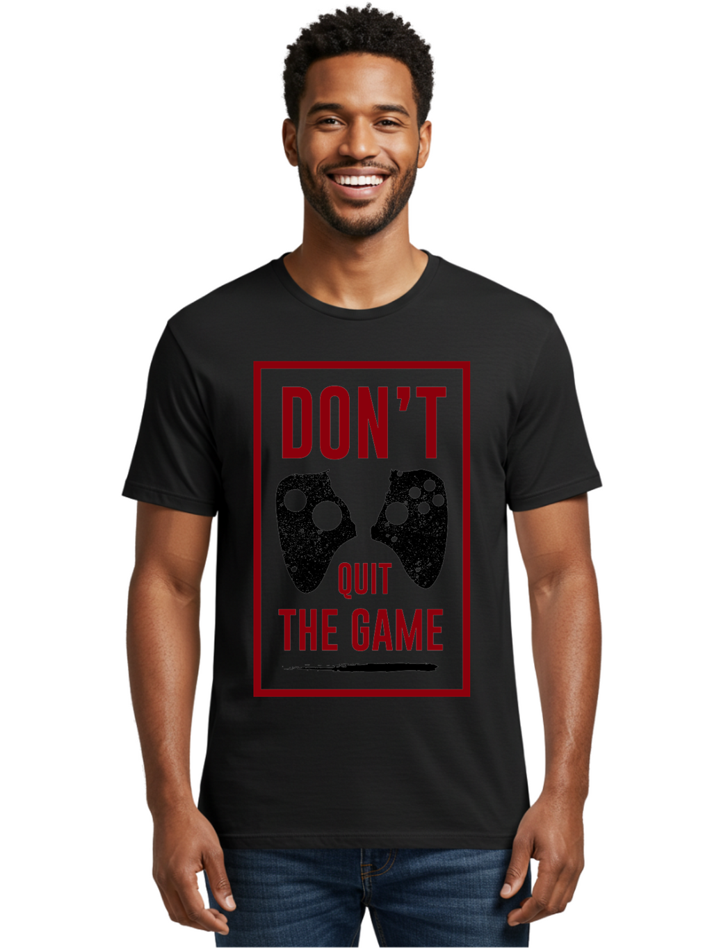 Don-T-Quit-The-Game Men'S Graphic Tee, 100% Cotton, Comfortable Casual Summer Wear, Machine Washable, Gaming Motivational Quote, Don'T Quit The Game, Gaming Controllers, Perseverance, Motivation, Gamers, Inspirational Quotes, Video Game -  Aaa625