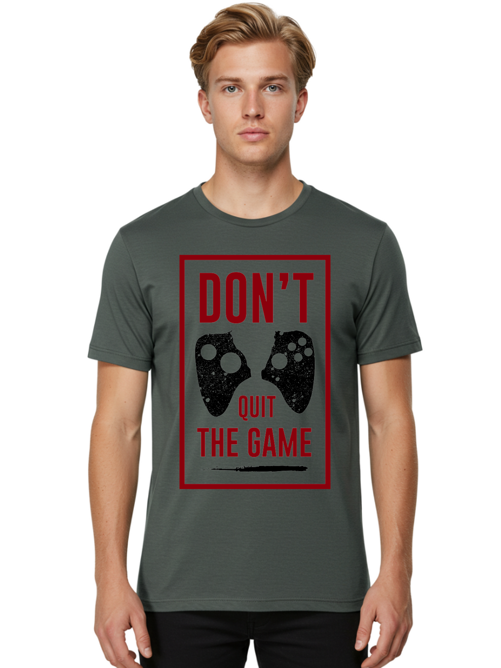 Don-T-Quit-The-Game Men'S Graphic Tee, 100% Cotton, Comfortable Casual Summer Wear, Machine Washable, Gaming Motivational Quote, Don'T Quit The Game, Gaming Controllers, Perseverance, Motivation, Gamers, Inspirational Quotes, Video Game -  Aaa625