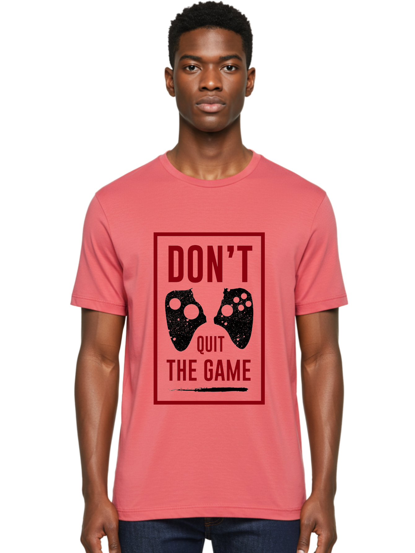 Don-T-Quit-The-Game Men'S Graphic Tee, 100% Cotton, Comfortable Casual Summer Wear, Machine Washable, Gaming Motivational Quote, Don'T Quit The Game, Gaming Controllers, Perseverance, Motivation, Gamers, Inspirational Quotes, Video Game -  Aaa625