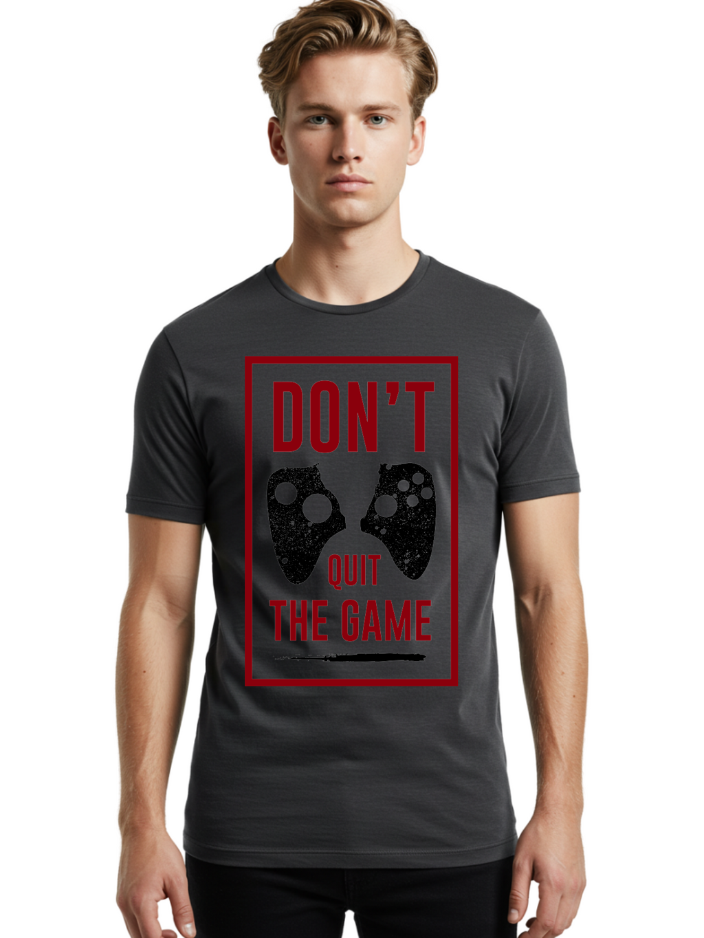 Don-T-Quit-The-Game Men'S Graphic Tee, 100% Cotton, Comfortable Casual Summer Wear, Machine Washable, Gaming Motivational Quote, Don'T Quit The Game, Gaming Controllers, Perseverance, Motivation, Gamers, Inspirational Quotes, Video Game -  Aaa625