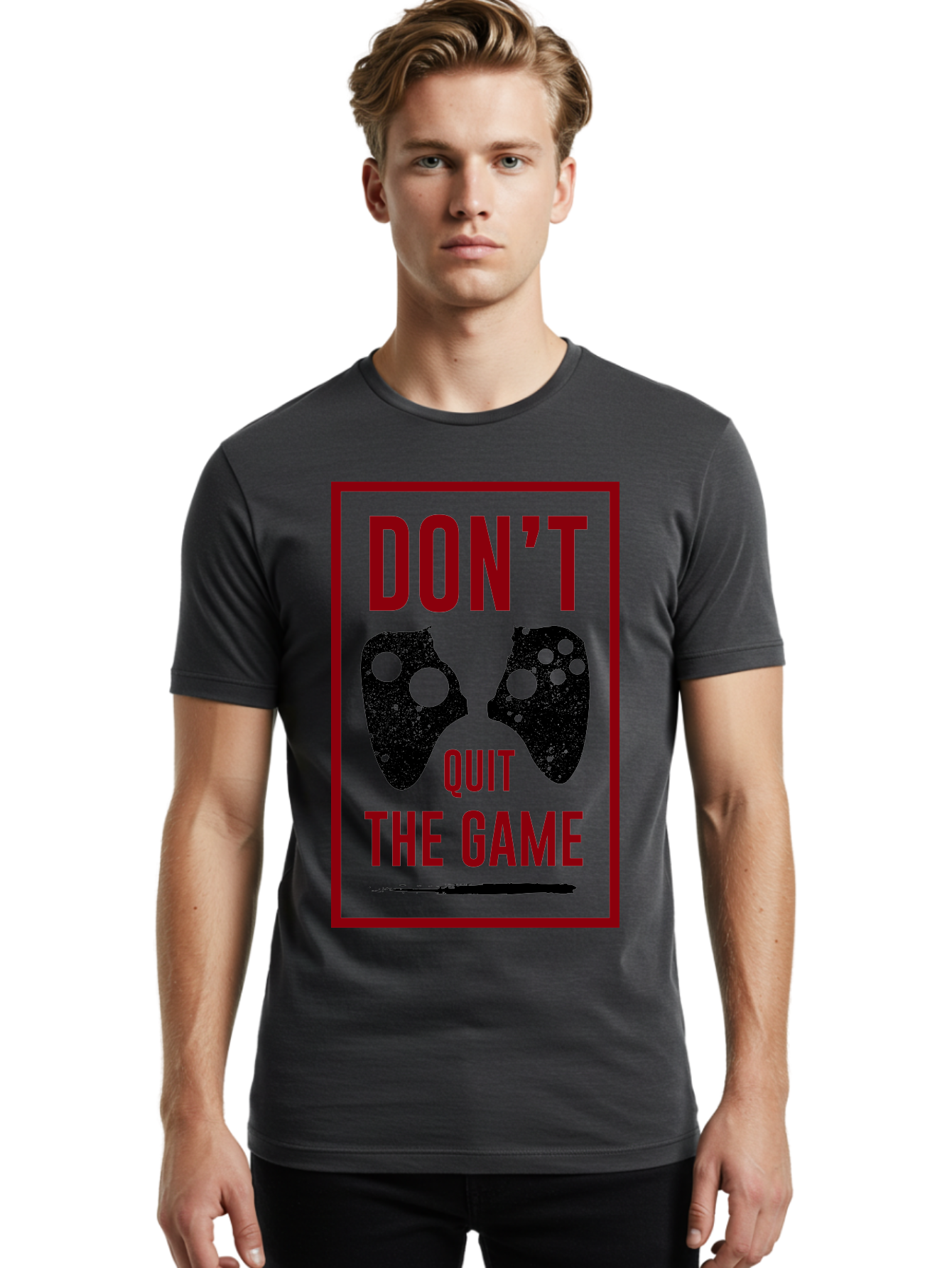 Don-T-Quit-The-Game Men'S Graphic Tee, 100% Cotton, Comfortable Casual Summer Wear, Machine Washable, Gaming Motivational Quote, Don'T Quit The Game, Gaming Controllers, Perseverance, Motivation, Gamers, Inspirational Quotes, Video Game -  Aaa625