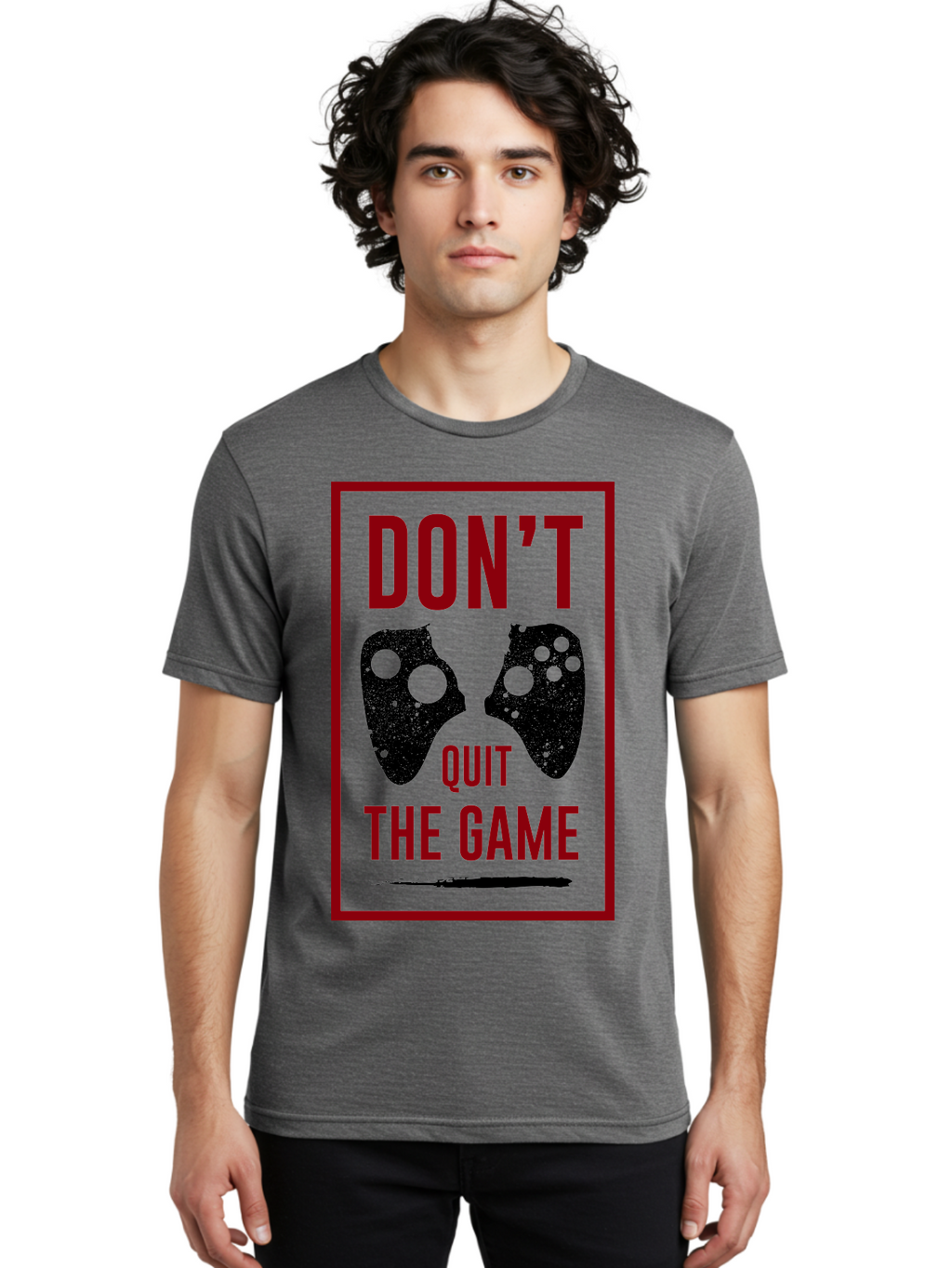 Don-T-Quit-The-Game Men'S Graphic Tee, 100% Cotton, Comfortable Casual Summer Wear, Machine Washable, Gaming Motivational Quote, Don'T Quit The Game, Gaming Controllers, Perseverance, Motivation, Gamers, Inspirational Quotes, Video Game -  Aaa625