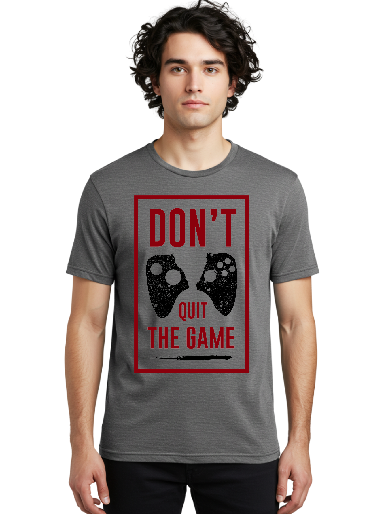 Don-T-Quit-The-Game Men'S Graphic Tee, 100% Cotton, Comfortable Casual Summer Wear, Machine Washable, Gaming Motivational Quote, Don'T Quit The Game, Gaming Controllers, Perseverance, Motivation, Gamers, Inspirational Quotes, Video Game -  Aaa625