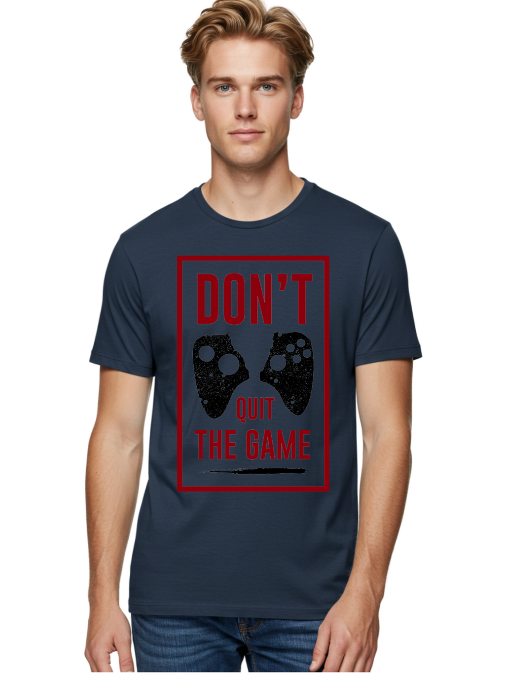 Don-T-Quit-The-Game Men'S Graphic Tee, 100% Cotton, Comfortable Casual Summer Wear, Machine Washable, Gaming Motivational Quote, Don'T Quit The Game, Gaming Controllers, Perseverance, Motivation, Gamers, Inspirational Quotes, Video Game -  Aaa625