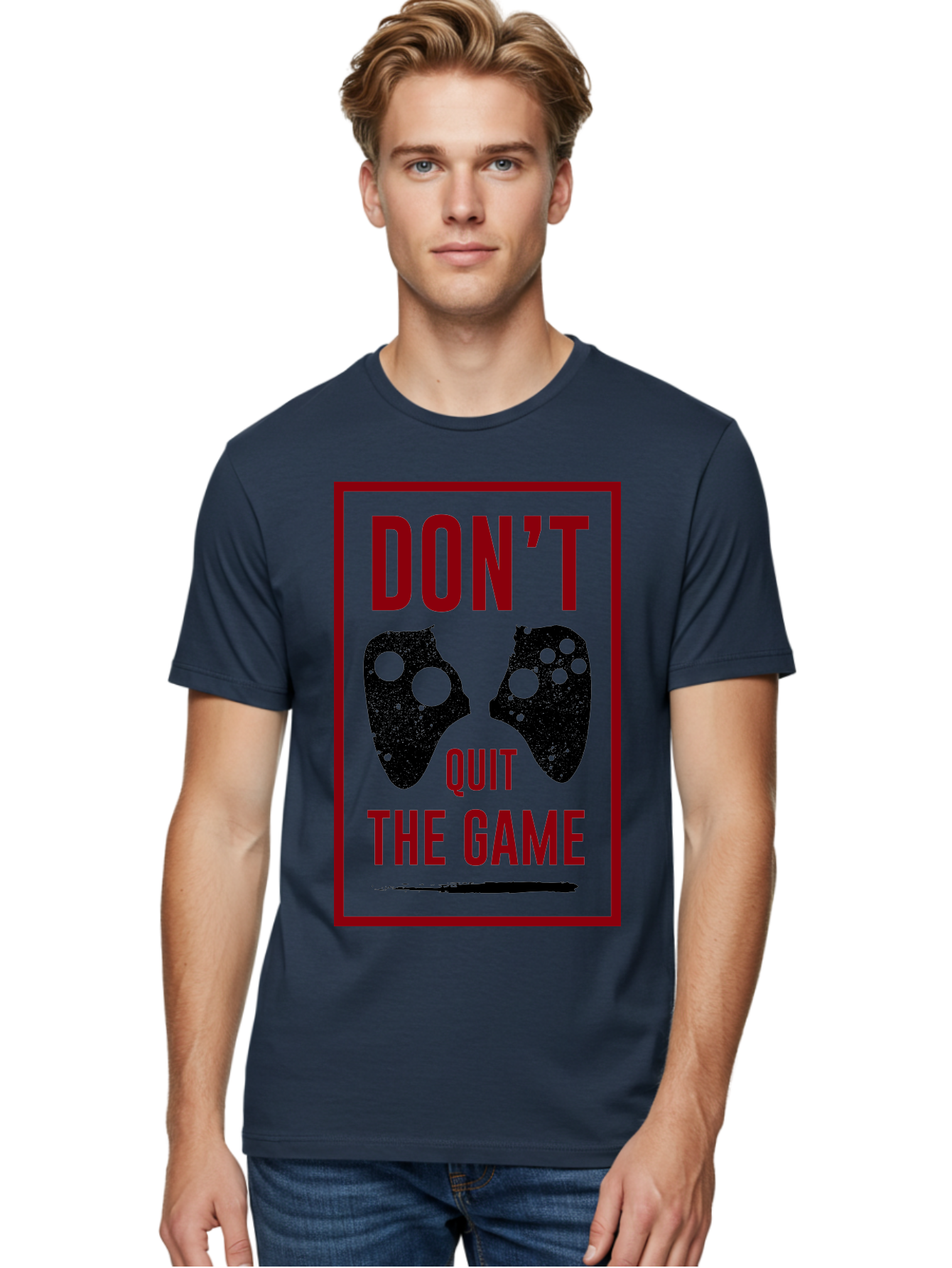 Don-T-Quit-The-Game Men'S Graphic Tee, 100% Cotton, Comfortable Casual Summer Wear, Machine Washable, Gaming Motivational Quote, Don'T Quit The Game, Gaming Controllers, Perseverance, Motivation, Gamers, Inspirational Quotes, Video Game -  Aaa625