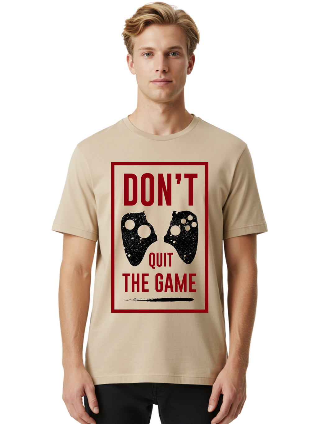 Don-T-Quit-The-Game Men'S Graphic Tee, 100% Cotton, Comfortable Casual Summer Wear, Machine Washable, Gaming Motivational Quote, Don'T Quit The Game, Gaming Controllers, Perseverance, Motivation, Gamers, Inspirational Quotes, Video Game -  Aaa625