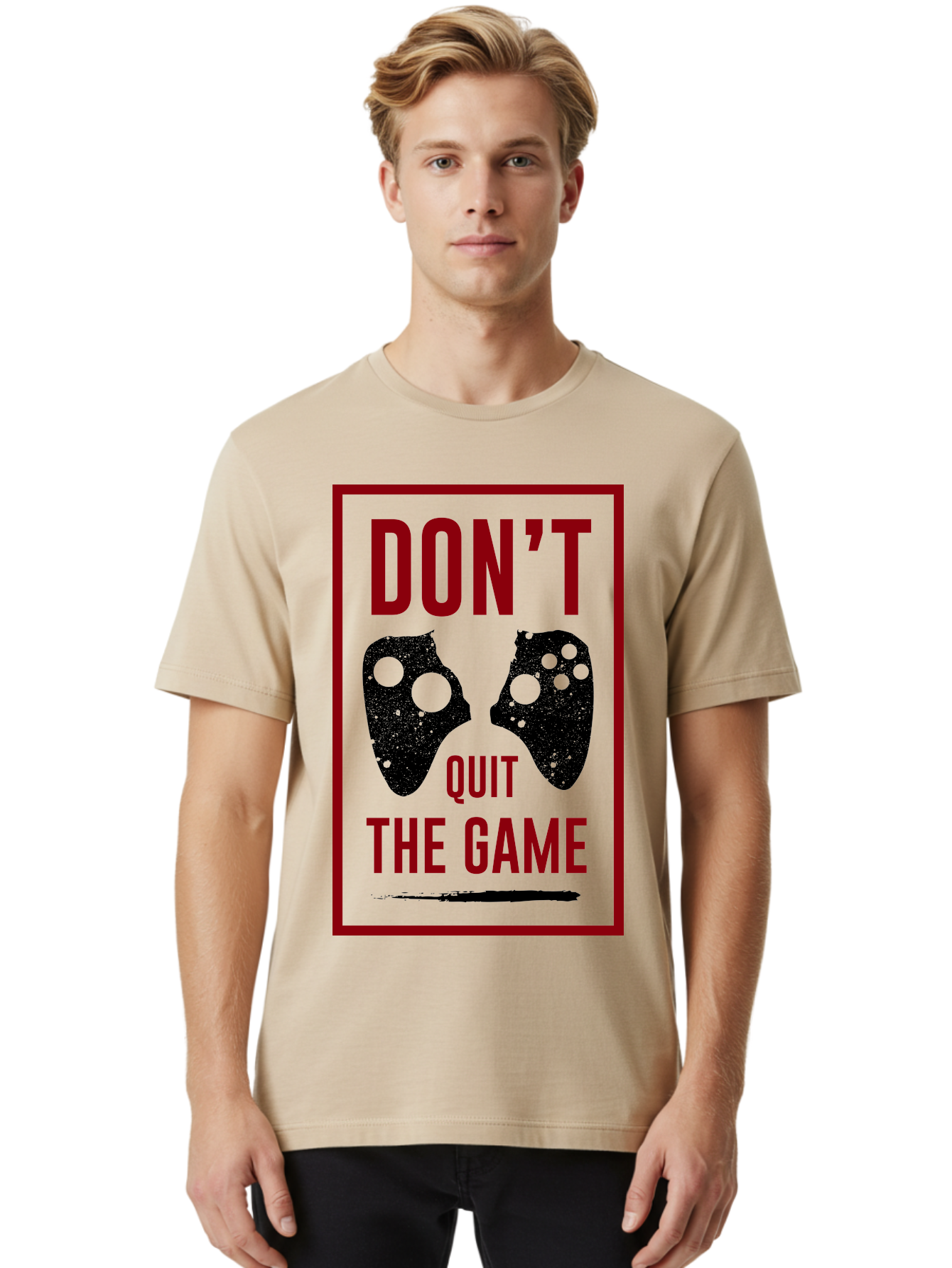 Don-T-Quit-The-Game Men'S Graphic Tee, 100% Cotton, Comfortable Casual Summer Wear, Machine Washable, Gaming Motivational Quote, Don'T Quit The Game, Gaming Controllers, Perseverance, Motivation, Gamers, Inspirational Quotes, Video Game -  Aaa625