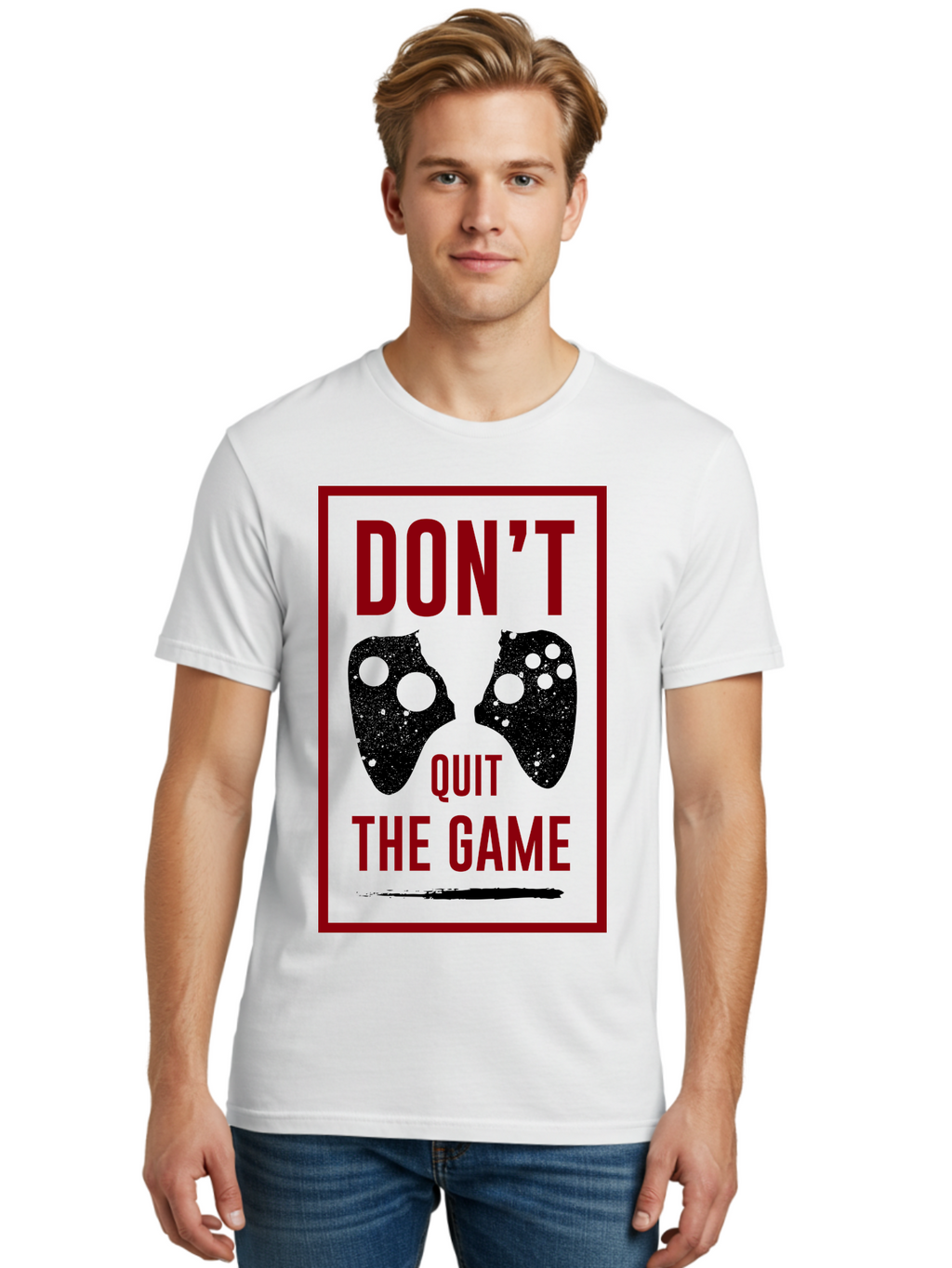 Don-T-Quit-The-Game Men'S Graphic Tee, 100% Cotton, Comfortable Casual Summer Wear, Machine Washable, Gaming Motivational Quote, Don'T Quit The Game, Gaming Controllers, Perseverance, Motivation, Gamers, Inspirational Quotes, Video Game -  Aaa625