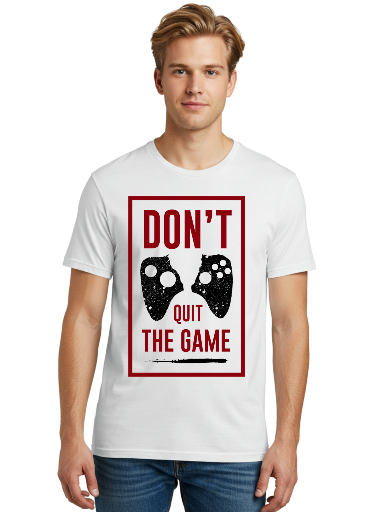 Don-T-Quit-The-Game Men'S Graphic Tee, 100% Cotton, Comfortable Casual Summer Wear, Machine Washable, Gaming Motivational Quote, Don'T Quit The Game, Gaming Controllers, Perseverance, Motivation, Gamers, Inspirational Quotes, Video Game -  Aaa625