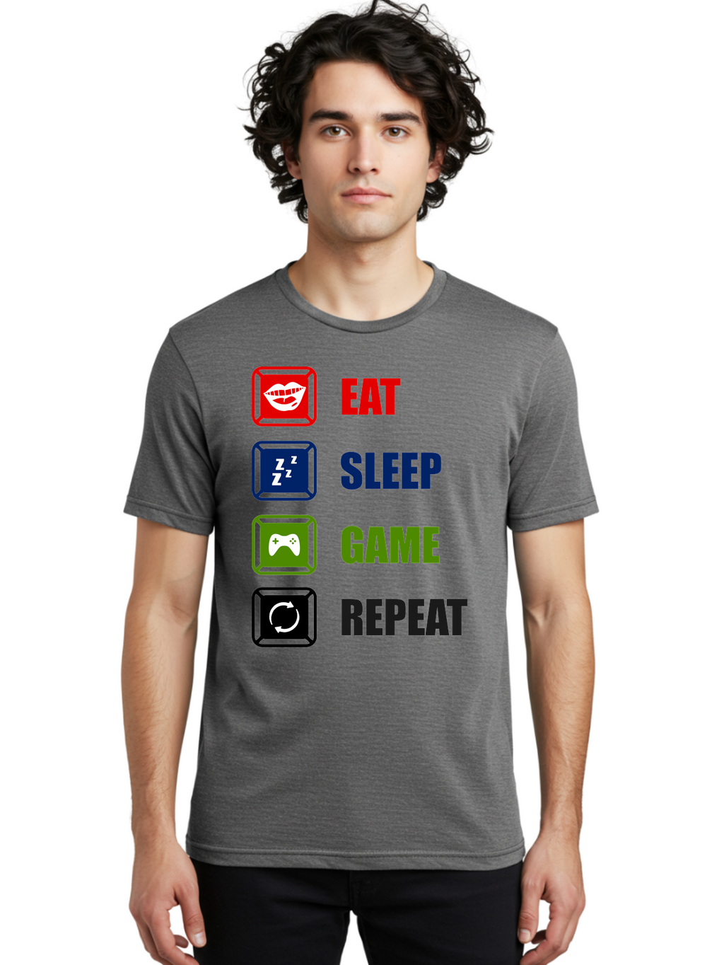 Eat-Sleep-Game-Repeat Men'S Graphic Tee, 100% Cotton, Comfortable Casual Summer Wear, Machine Washable, Gamer Lifestyle, Video Game Culture, Gaming Habits, Eat, Sleep, Game, Repeat, Gaming Community, Gamer Life -  Aaa626