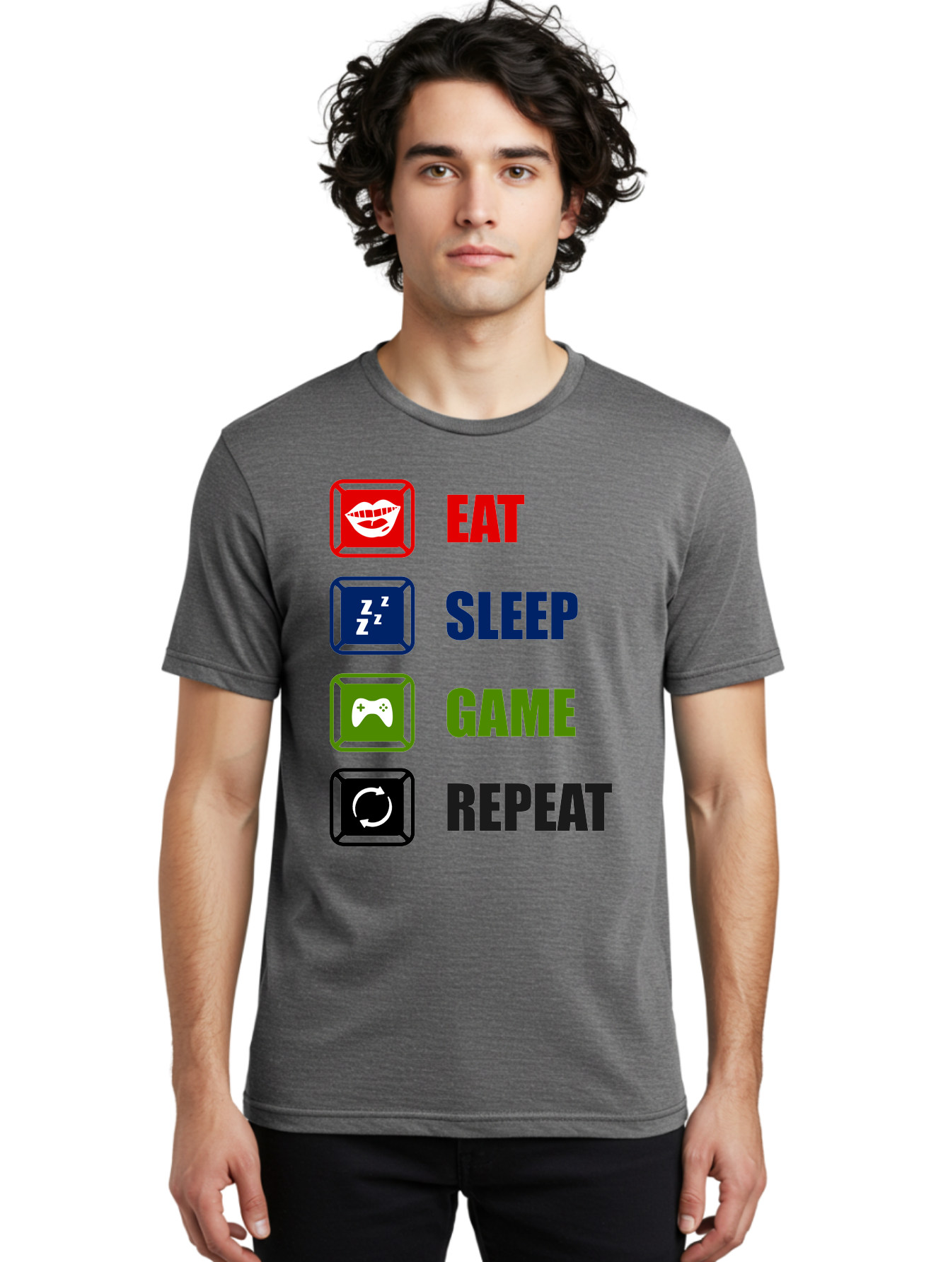 Eat-Sleep-Game-Repeat Men'S Graphic Tee, 100% Cotton, Comfortable Casual Summer Wear, Machine Washable, Gamer Lifestyle, Video Game Culture, Gaming Habits, Eat, Sleep, Game, Repeat, Gaming Community, Gamer Life -  Aaa626