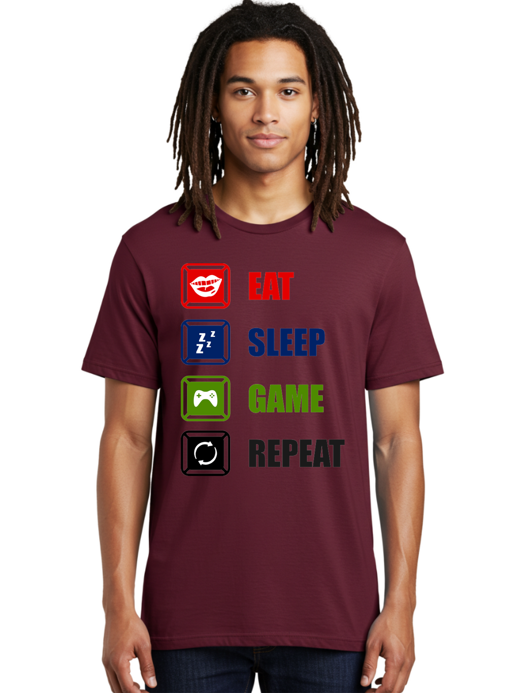 Eat-Sleep-Game-Repeat Men'S Graphic Tee, 100% Cotton, Comfortable Casual Summer Wear, Machine Washable, Gamer Lifestyle, Video Game Culture, Gaming Habits, Eat, Sleep, Game, Repeat, Gaming Community, Gamer Life -  Aaa626