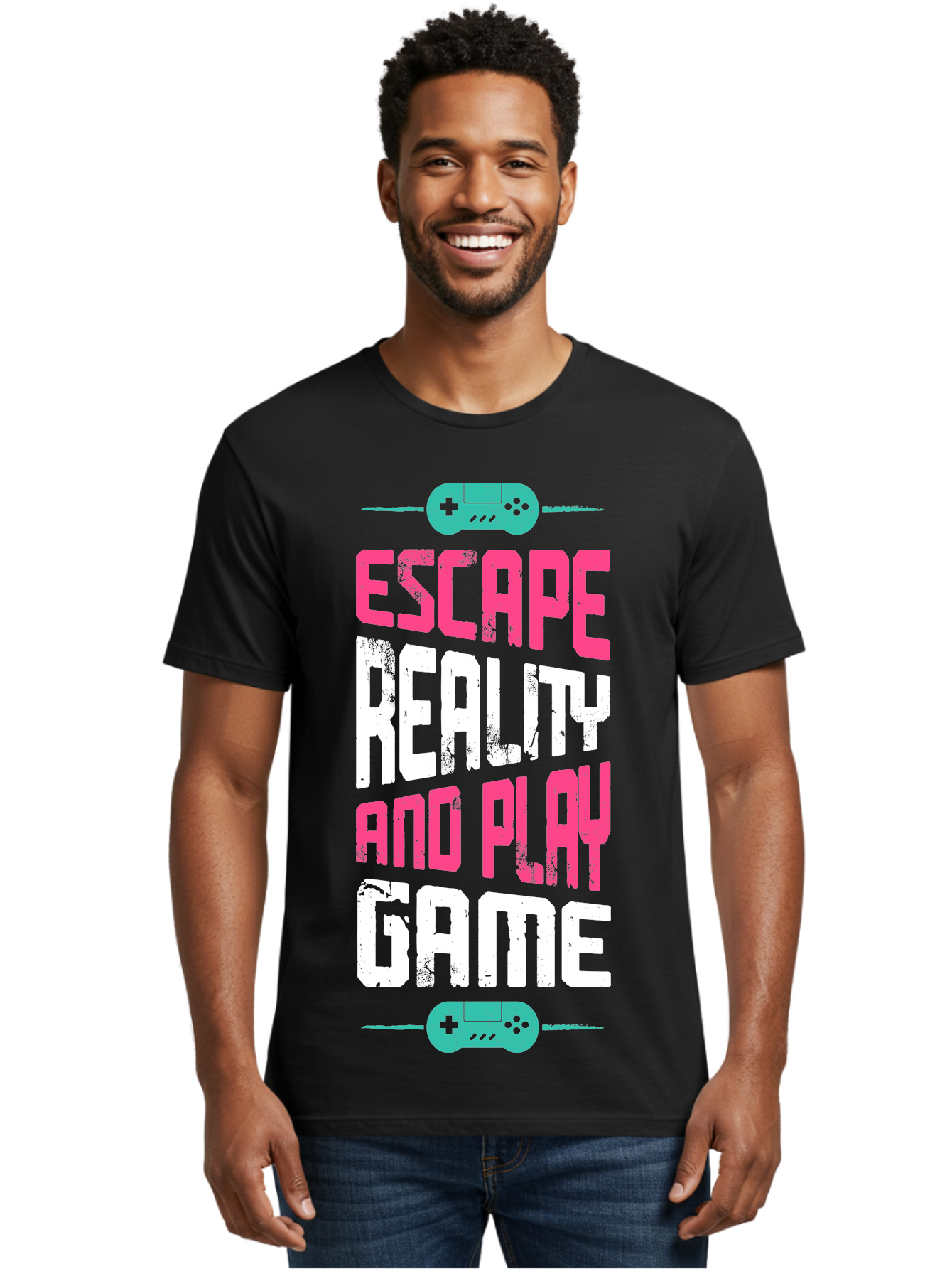 Escape-Reality-And-Play-Game Men'S Graphic Tee, 100% Cotton, Comfortable Casual Summer Wear, Machine Washable, Escape Reality, Play Game, Immersive Gaming Experience, Escape Room Theme, Gaming Advertisement, Interactive Entertainment, -  Aaa627
