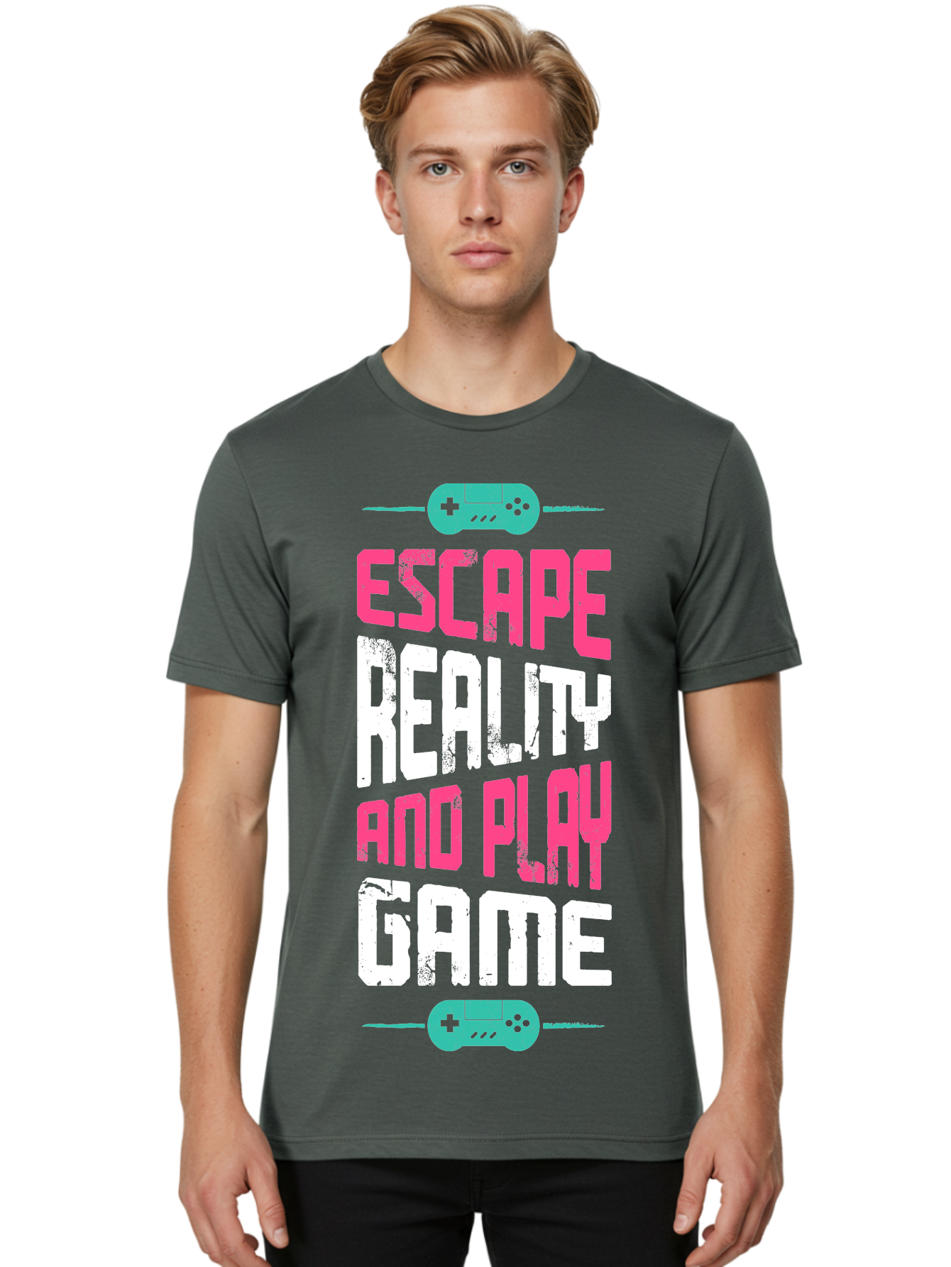 Escape-Reality-And-Play-Game Men'S Graphic Tee, 100% Cotton, Comfortable Casual Summer Wear, Machine Washable, Escape Reality, Play Game, Immersive Gaming Experience, Escape Room Theme, Gaming Advertisement, Interactive Entertainment, -  Aaa627