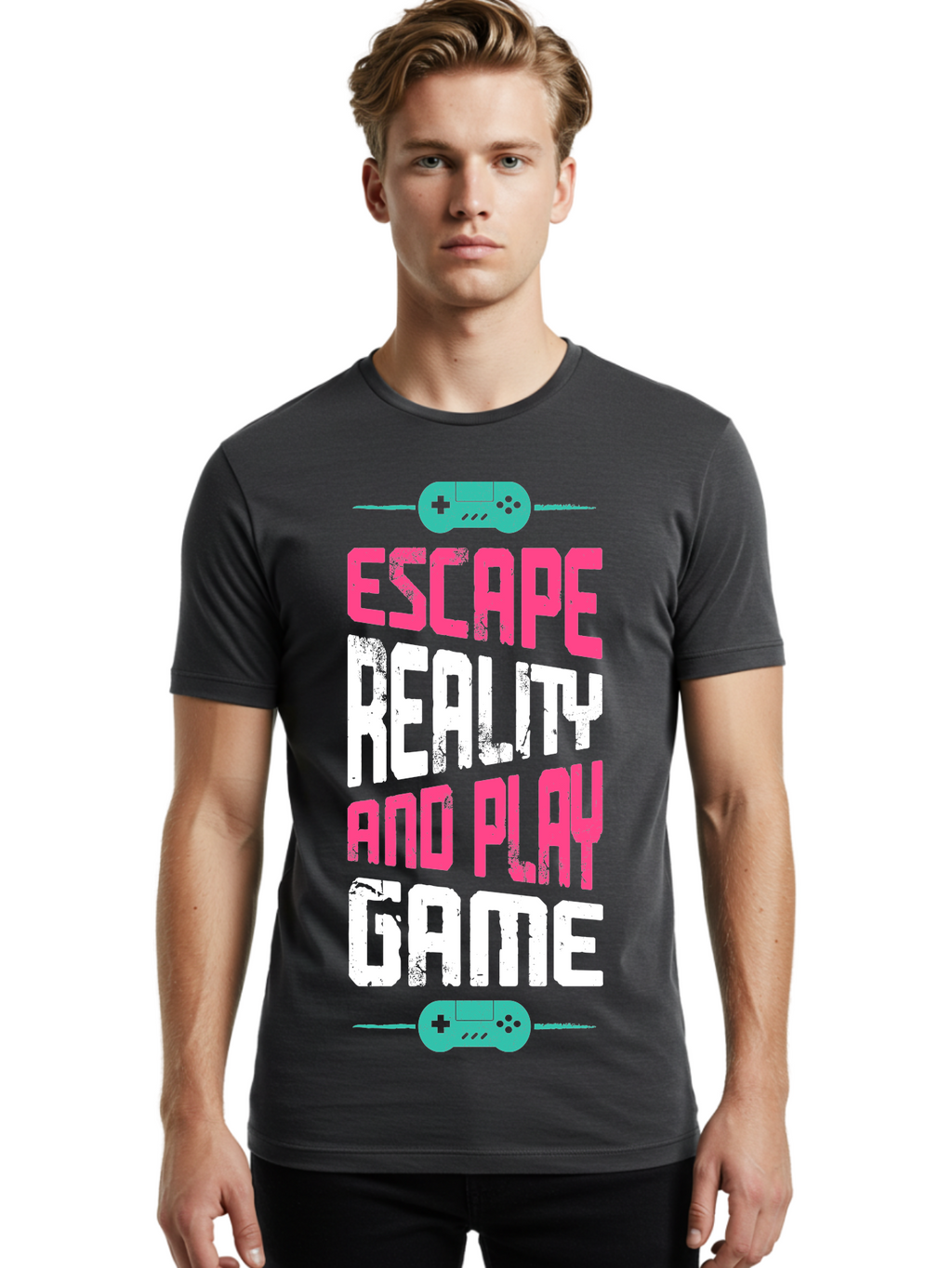 Escape-Reality-And-Play-Game Men'S Graphic Tee, 100% Cotton, Comfortable Casual Summer Wear, Machine Washable, Escape Reality, Play Game, Immersive Gaming Experience, Escape Room Theme, Gaming Advertisement, Interactive Entertainment, -  Aaa627