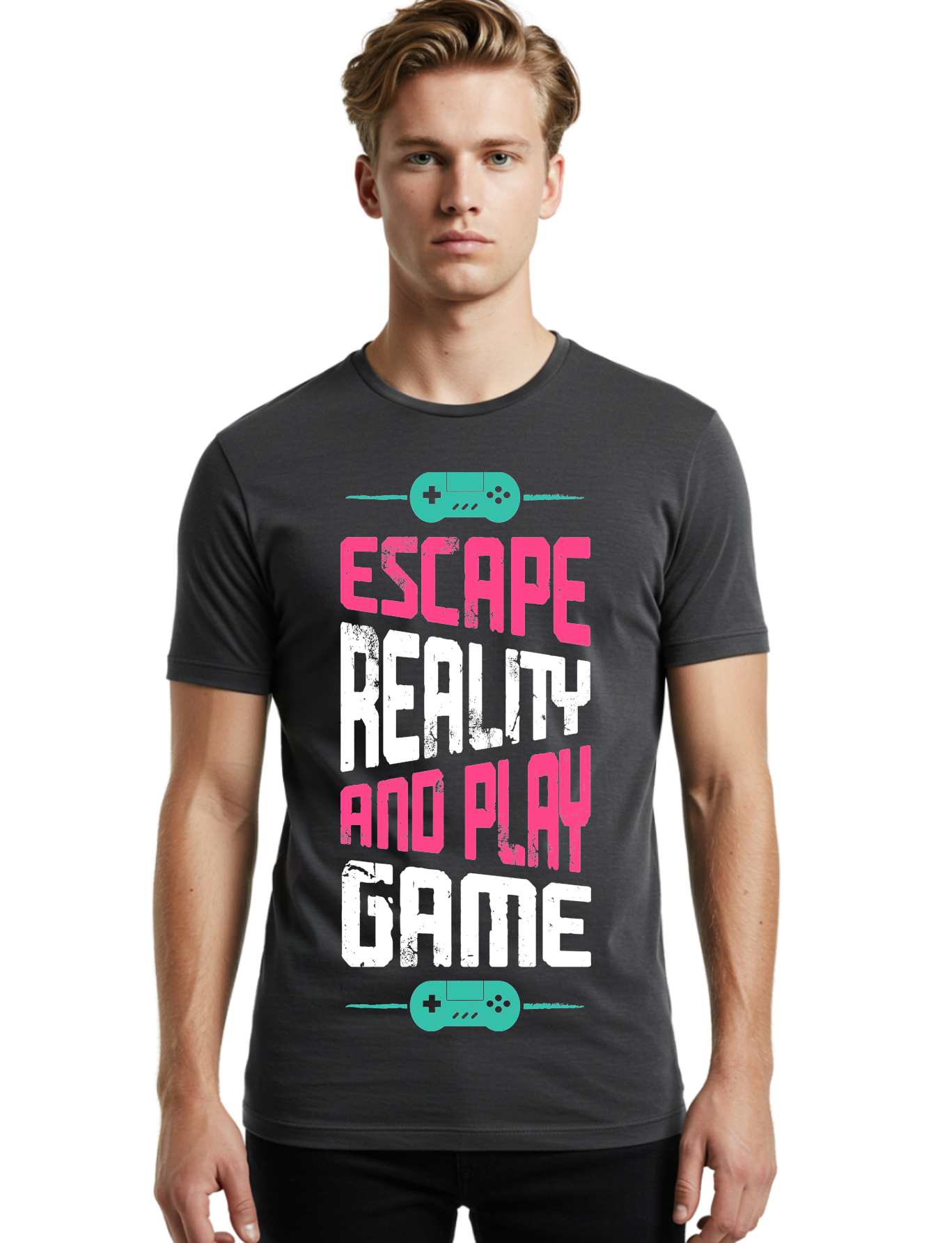 Escape-Reality-And-Play-Game Men'S Graphic Tee, 100% Cotton, Comfortable Casual Summer Wear, Machine Washable, Escape Reality, Play Game, Immersive Gaming Experience, Escape Room Theme, Gaming Advertisement, Interactive Entertainment, -  Aaa627