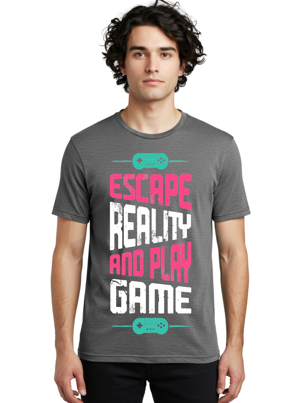 Escape-Reality-And-Play-Game Men'S Graphic Tee, 100% Cotton, Comfortable Casual Summer Wear, Machine Washable, Escape Reality, Play Game, Immersive Gaming Experience, Escape Room Theme, Gaming Advertisement, Interactive Entertainment, -  Aaa627