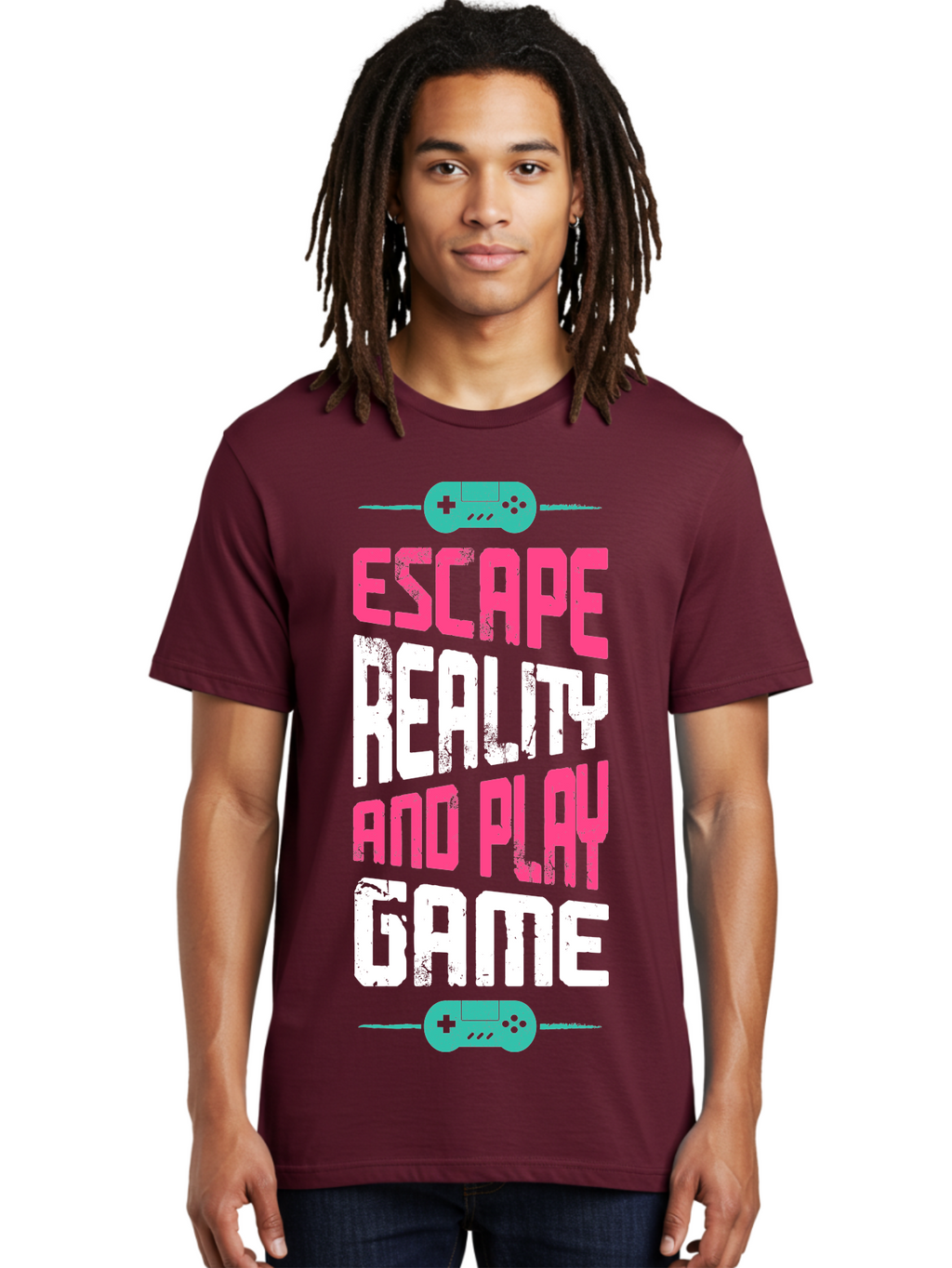 Escape-Reality-And-Play-Game Men'S Graphic Tee, 100% Cotton, Comfortable Casual Summer Wear, Machine Washable, Escape Reality, Play Game, Immersive Gaming Experience, Escape Room Theme, Gaming Advertisement, Interactive Entertainment, -  Aaa627