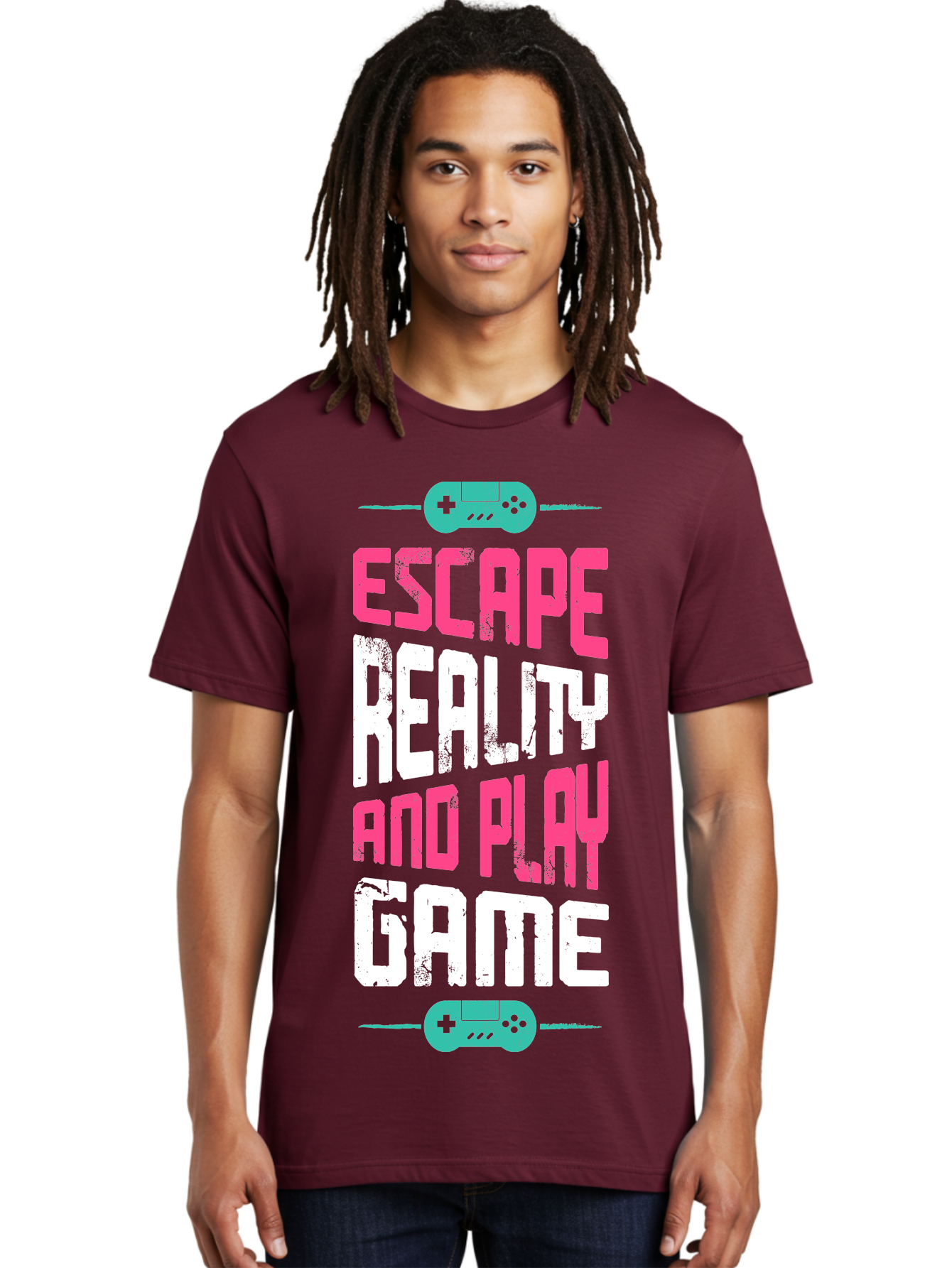 Escape-Reality-And-Play-Game Men'S Graphic Tee, 100% Cotton, Comfortable Casual Summer Wear, Machine Washable, Escape Reality, Play Game, Immersive Gaming Experience, Escape Room Theme, Gaming Advertisement, Interactive Entertainment, -  Aaa627