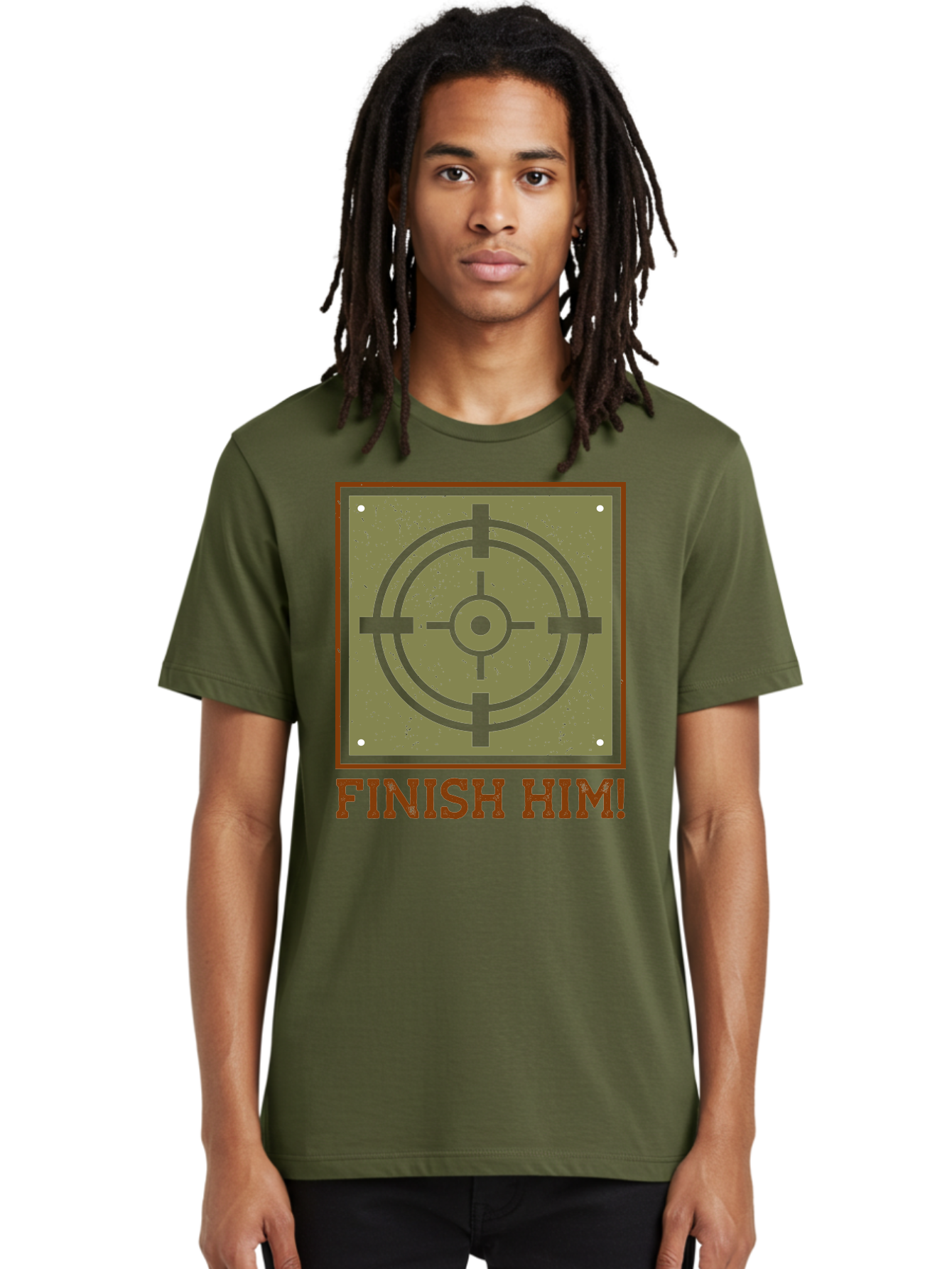 Finish-Him-Target Men'S Graphic Tee, 100% Cotton, Comfortable Casual Summer Wear, Machine Washable, Target Symbol, Bullseye, Combat Graphics, Finishing Move, Video Game Graphics, Intense Action, Fighting Games -  Aaa629