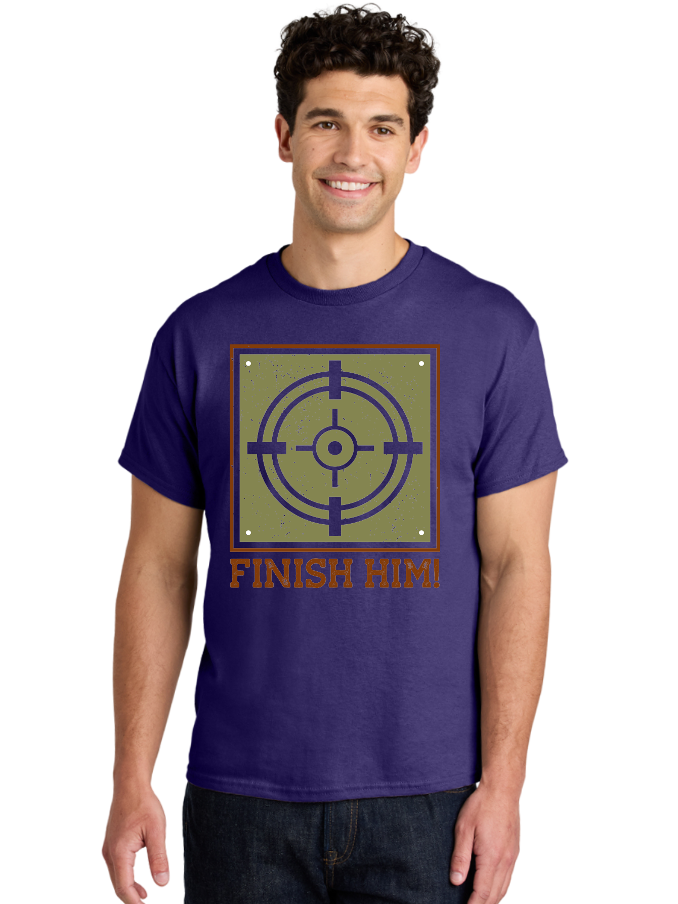 Finish-Him-Target Men'S Graphic Tee, 100% Cotton, Comfortable Casual Summer Wear, Machine Washable, Target Symbol, Bullseye, Combat Graphics, Finishing Move, Video Game Graphics, Intense Action, Fighting Games -  Aaa629